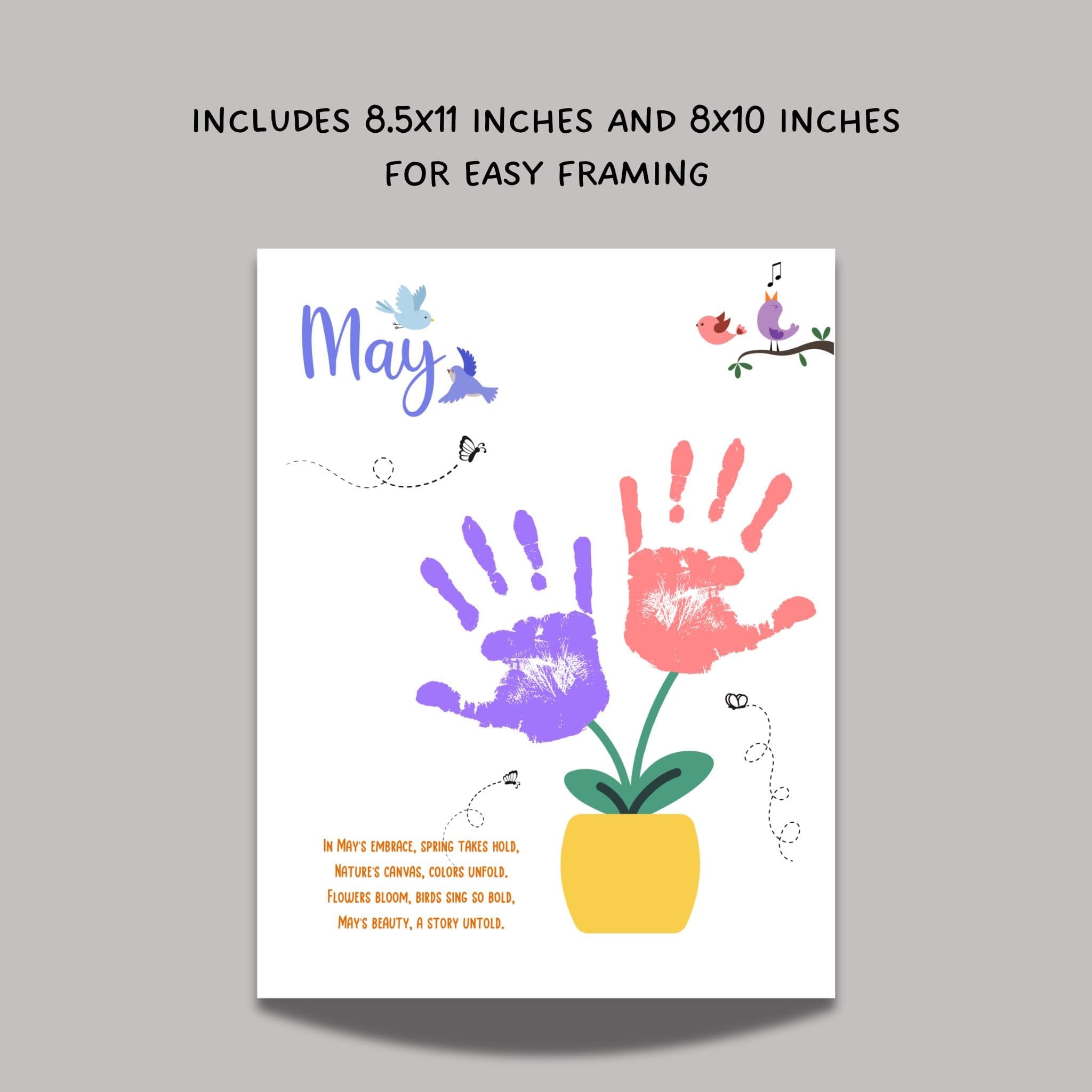 May Handprint Footprint Crafts Printable, DIY Art Kids Preschool Activity, DIY Spring Monthly Keepsakes for Baby Toddler PreK Kindergarten - image 5