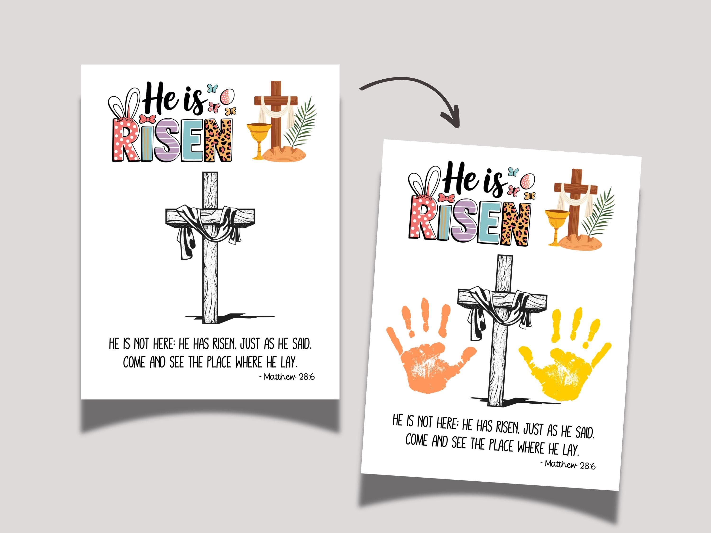 Jesus Is Risen Christian Easter Handprint Craft Printable Resurrection DIY Keepsake Art Kids Sunday School Church Preschool Toddler Activity - image 3