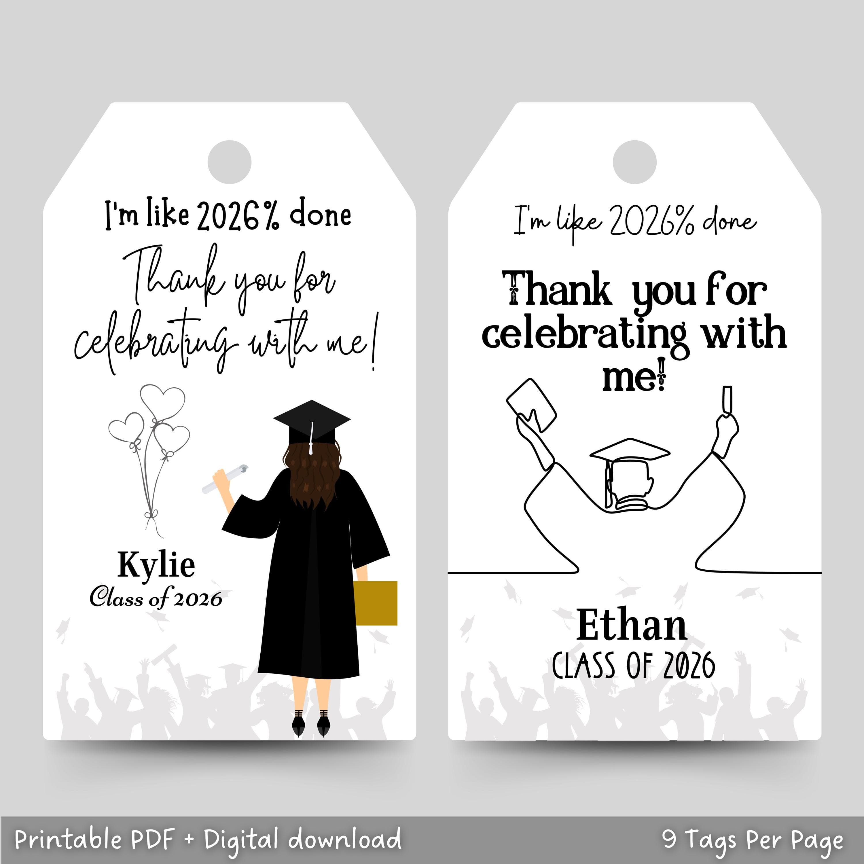 Custom Graduation Thank You Tags, Class of 2026 Favors, Personalized Graduation Party Favor High School College Grad Decor
