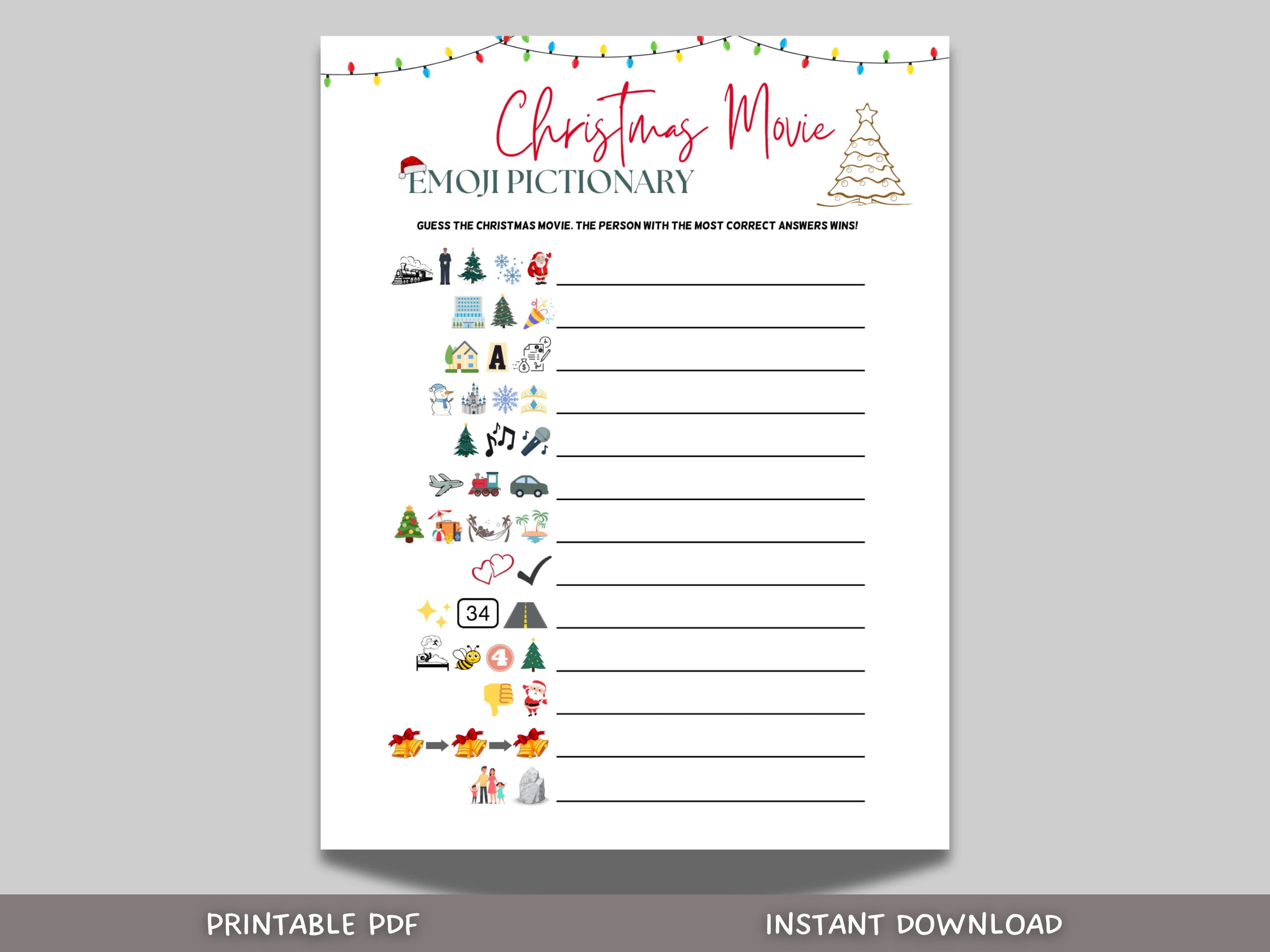 Christmas Movies Emoji Pictionary Printable, Christmas Emoji Game, Xmas Movie Emoji Game, Fun Holiday Game, Family Game, Office Party Game