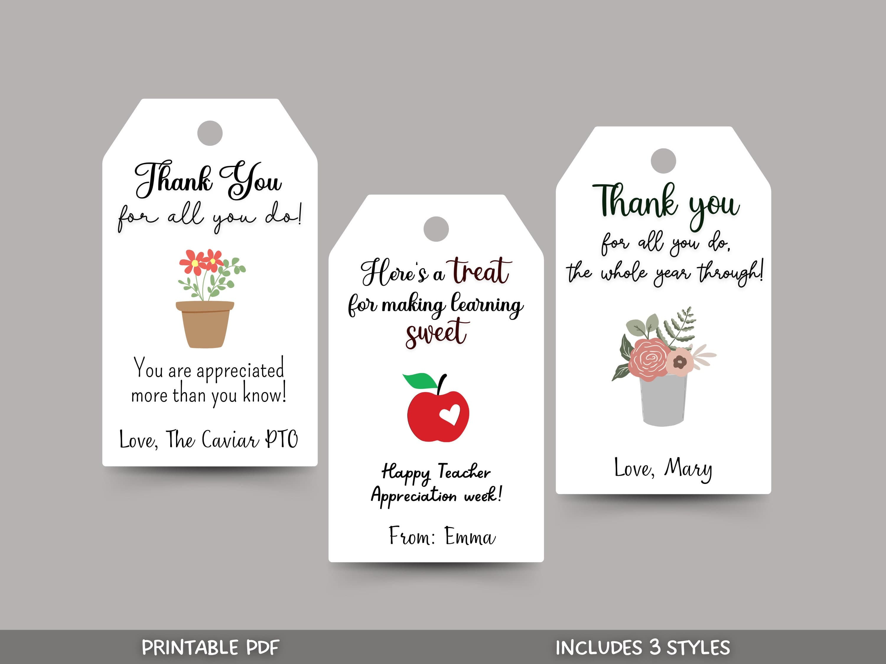 Teacher Appreciation Gift Tags Editable, Printable Custom Thank You Gift Tags, Personalized Favor Treat Tags Staff Teacher Appreciation Week