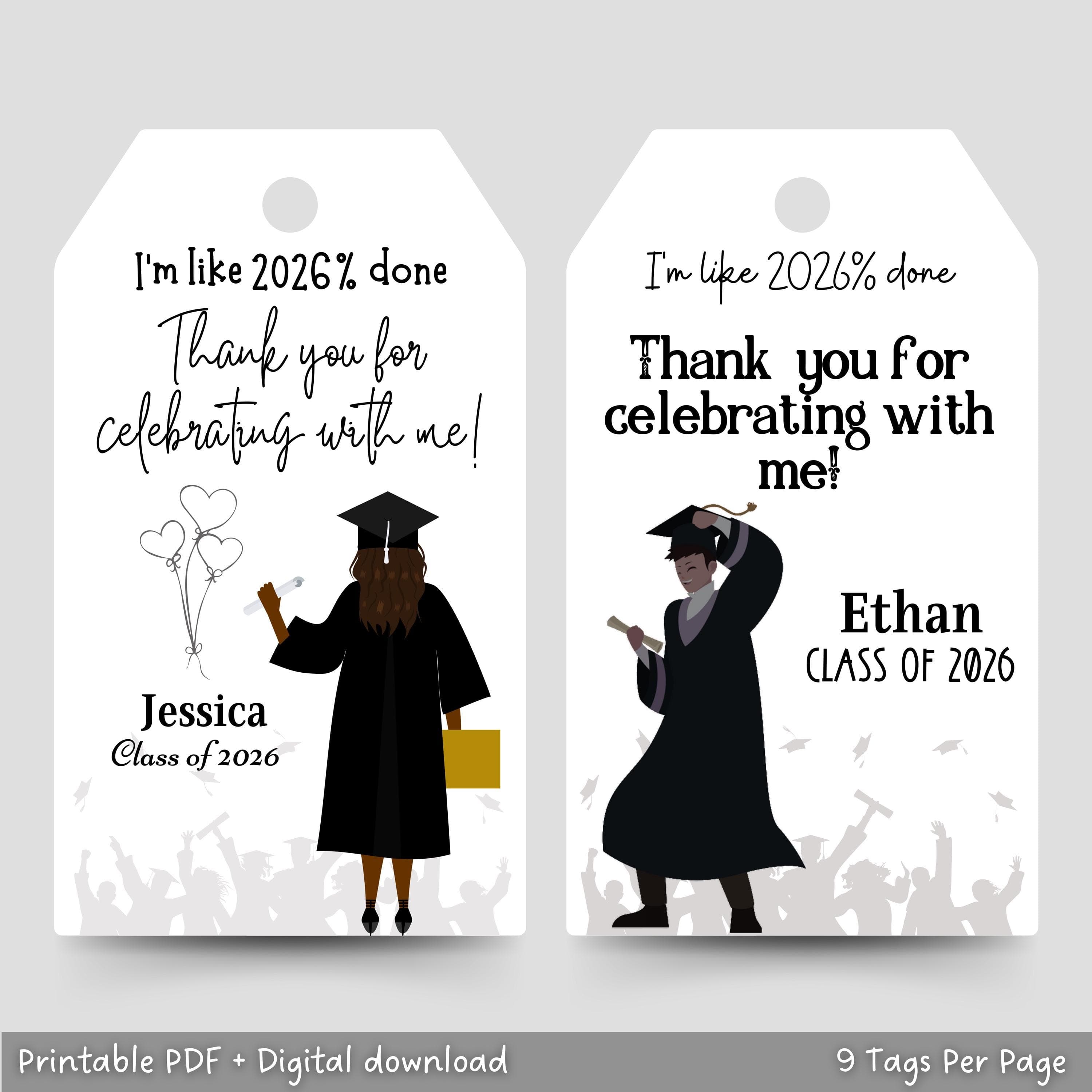 Custom Graduation Thank You Tags, Personalized High School College Grad Party Favor Tags Decor Class of 2026 Favors