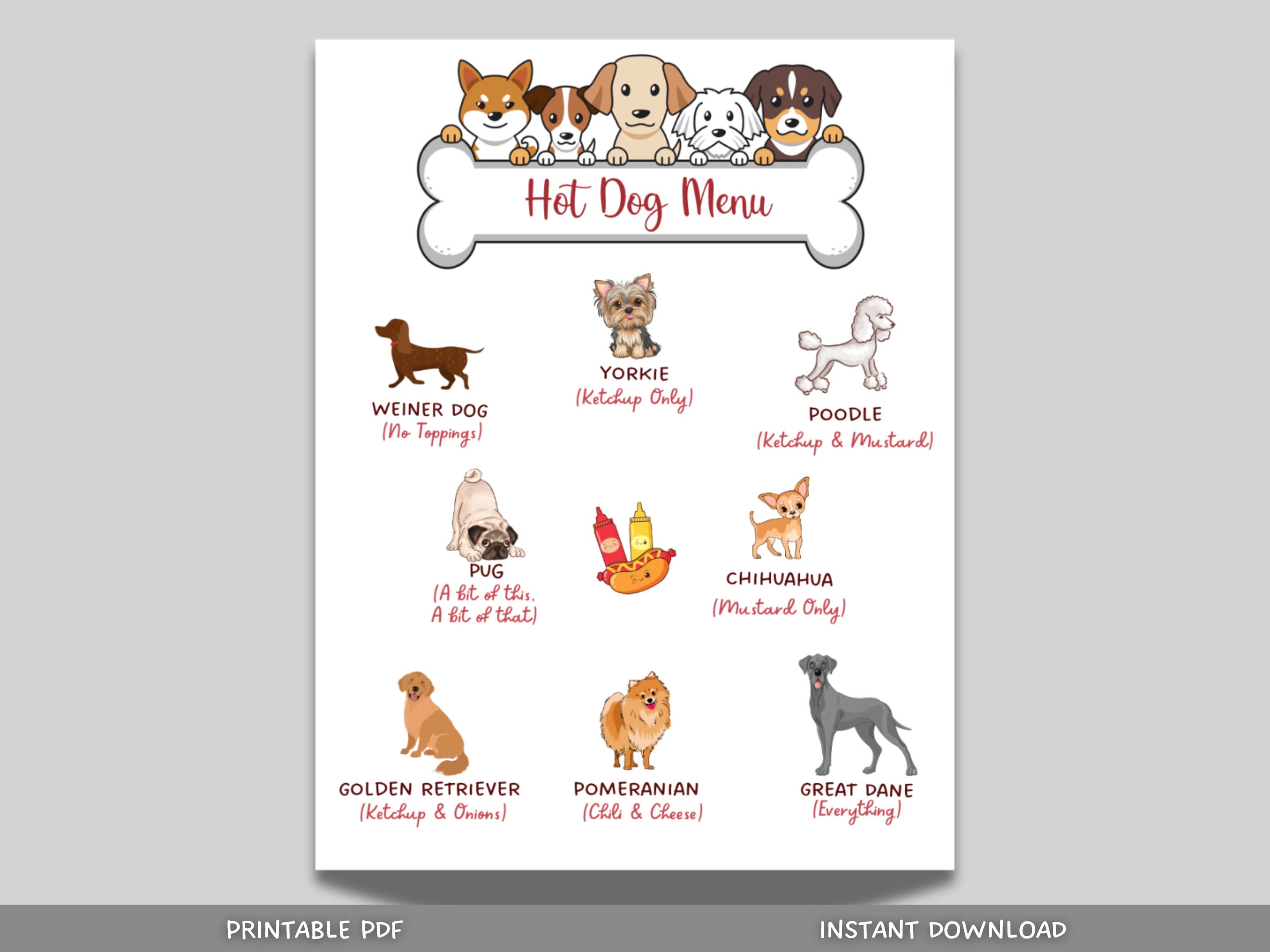 Hot Dog Bar Menu Sign Printable, Puppy Birthday Party, Puppy Adoption Party, Hot Dog Menu Sign, Dog Birthday Party, Pawty Decorations