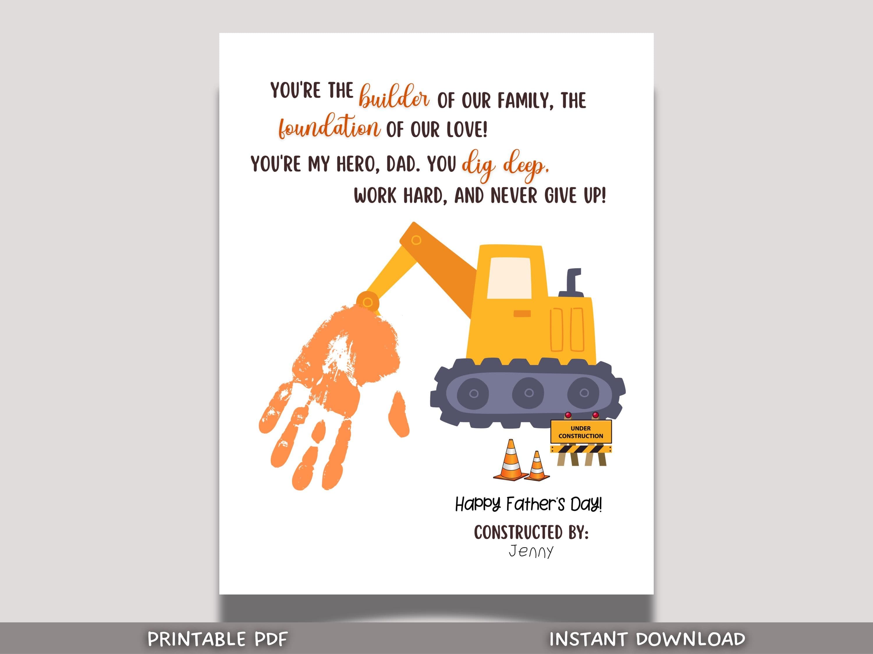 Fathers Day Handprint Craft for Kids Printable DIY Dad Card Hand Art Activity Personalized Birthday Gift from Baby Toddler Preschool Daycare