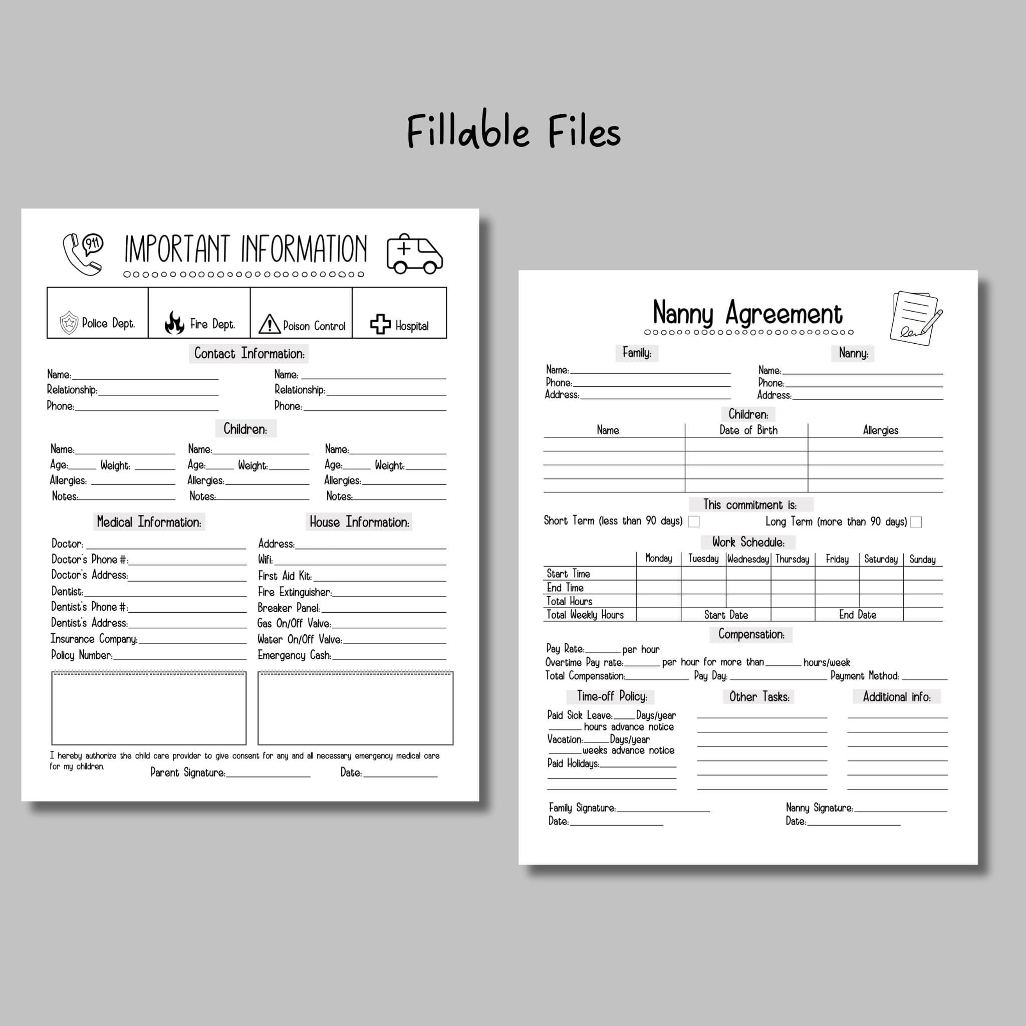 Babysitter Planner Printable Bundle, Babysitter Information, Nanny Notes, Nanny Agreement, Emergency Info Sheet, Toddler Daily Report Log - image 4