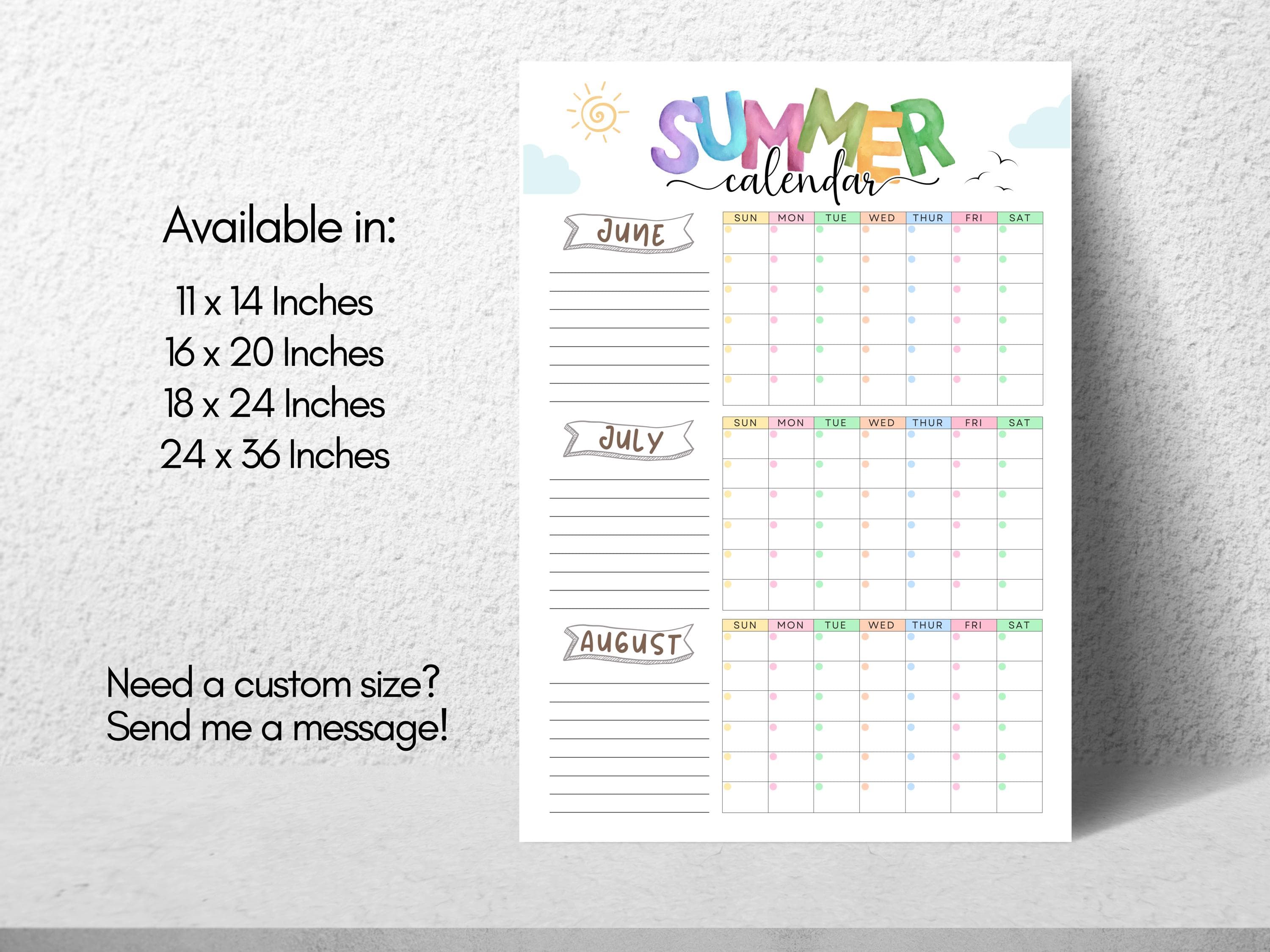 Summer Calendar Poster Printable, 2026 Summer Bucket List Activities Large Checklist Family Planner for Kids Fun Template Digital Download - image 5