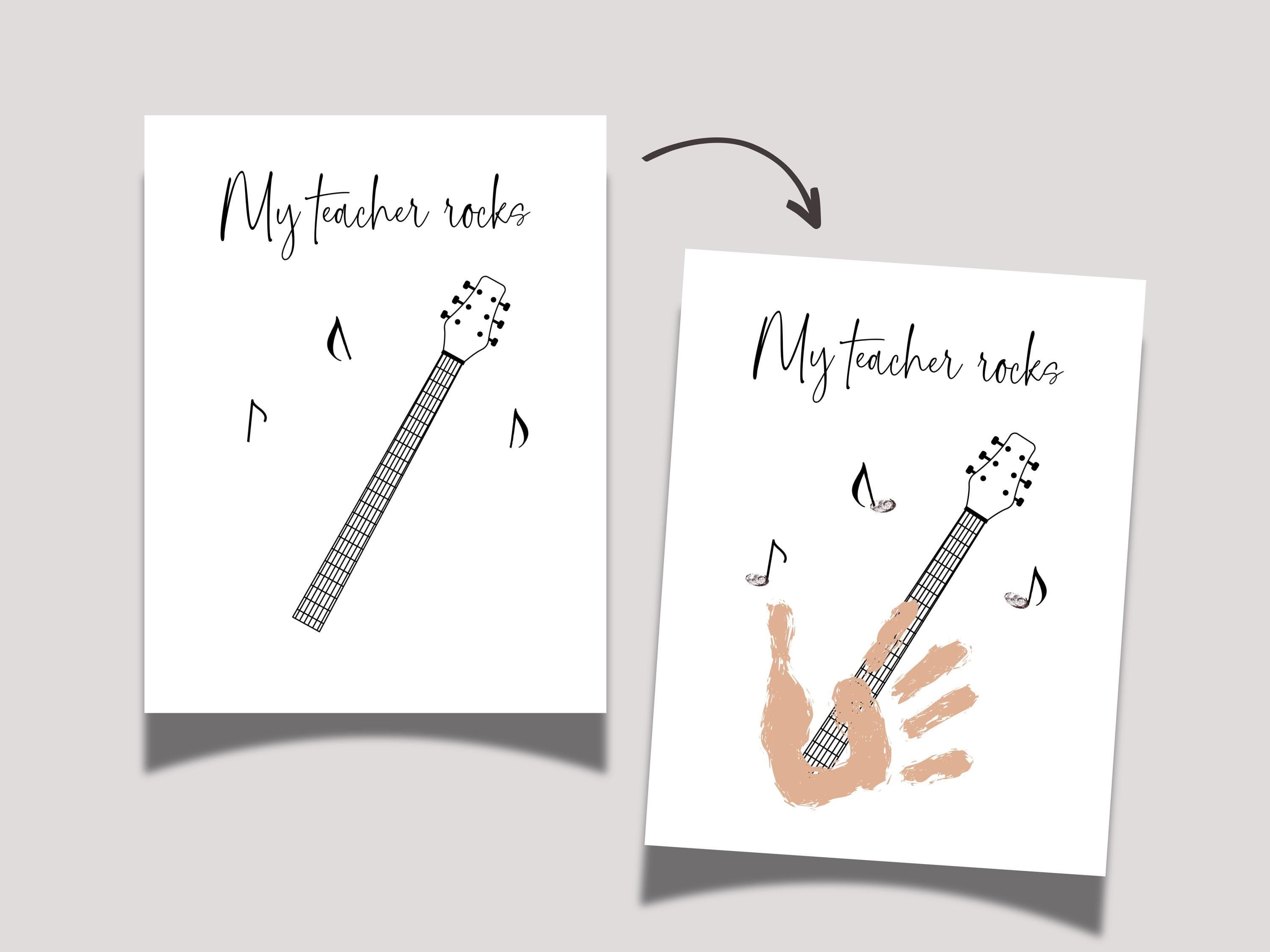 Teacher Appreciation Handprint Craft Kids Printable, DIY End of Year Gift Keepsake Guitar Art for Pre-K Kindergarten Preschool End Of School - image 3