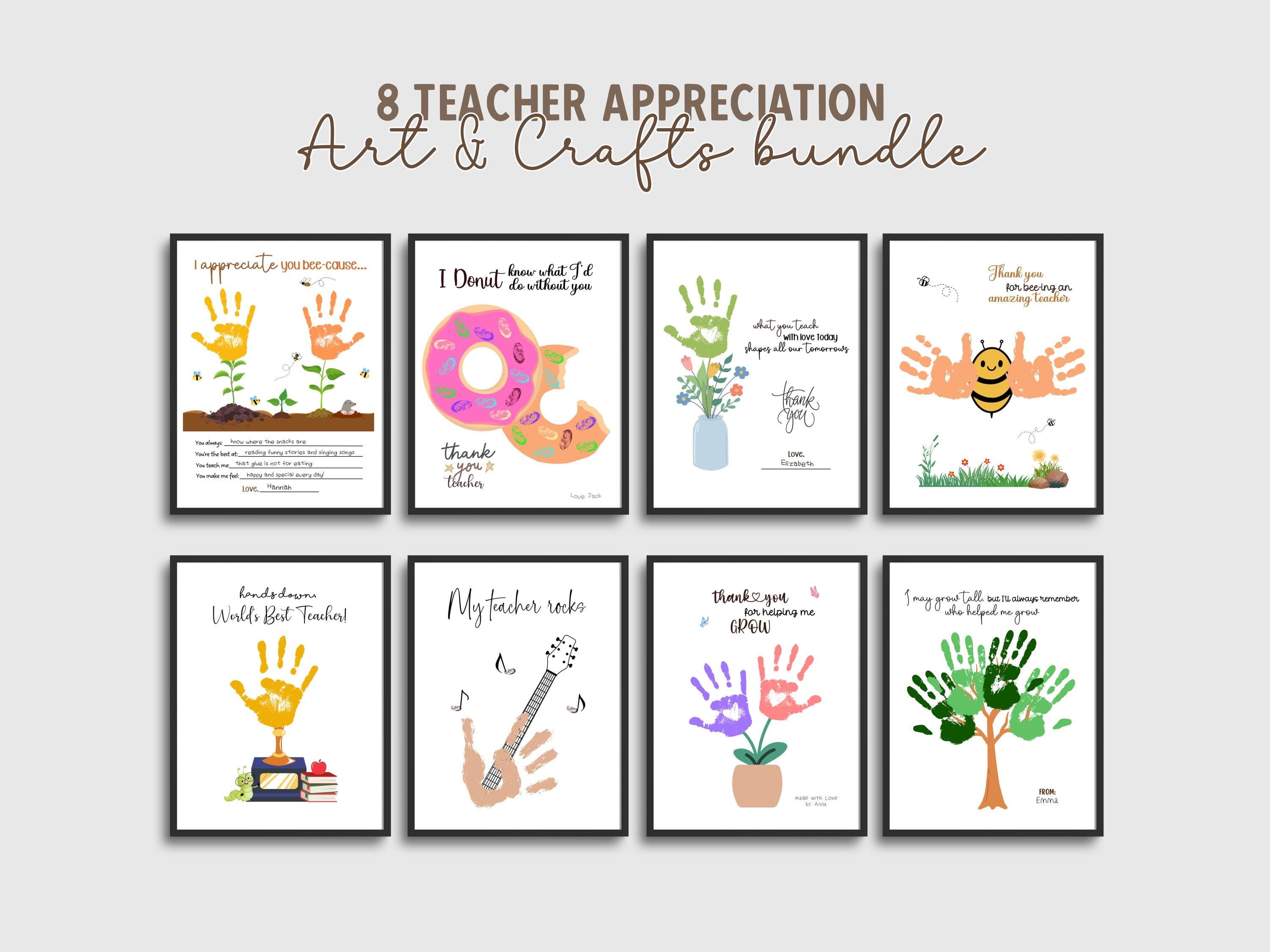 Teacher Appreciation Handprint Craft Bundle Kids Printable DIY End of Year School Gift Keepsake Art for PreK Kindergarten Preschool Children