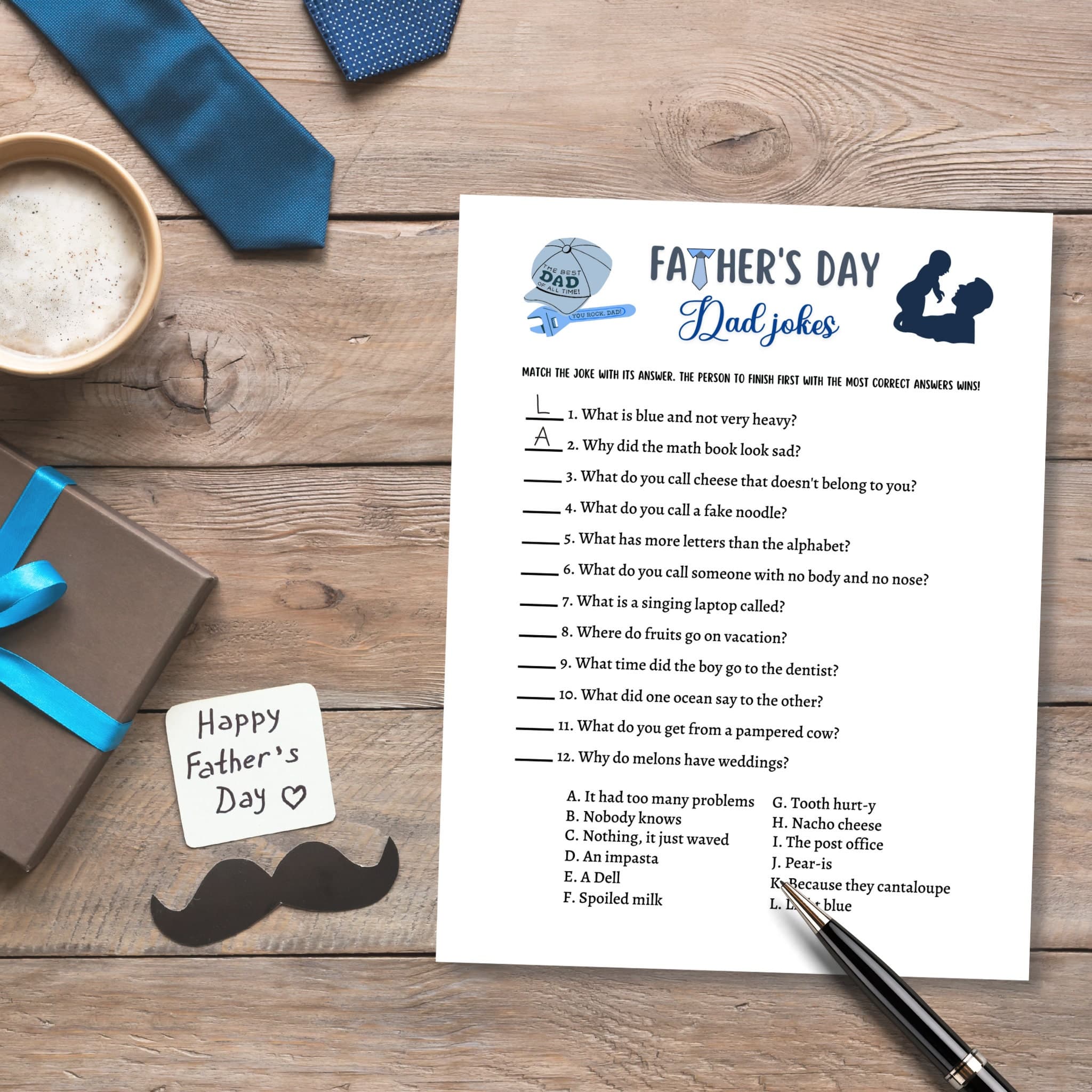 Father's Day Games Printable, Dad Jokes, Fathers Day Ideas, Fun Party Games, Activity For Kids & Adults, Family Group Game, Classroom Game - image 5