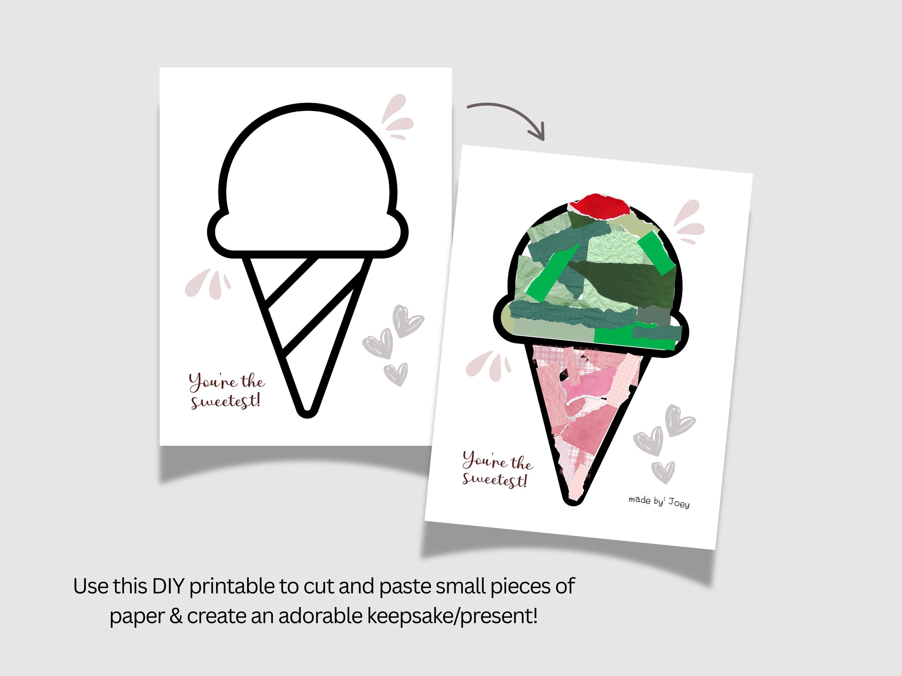 Summer Themed Torn Paper Craft Printable, DIY Ice Cream Cone Art for Kids Toddler Baby Children Coloring Page Classroom Homeschool Activity - image 3