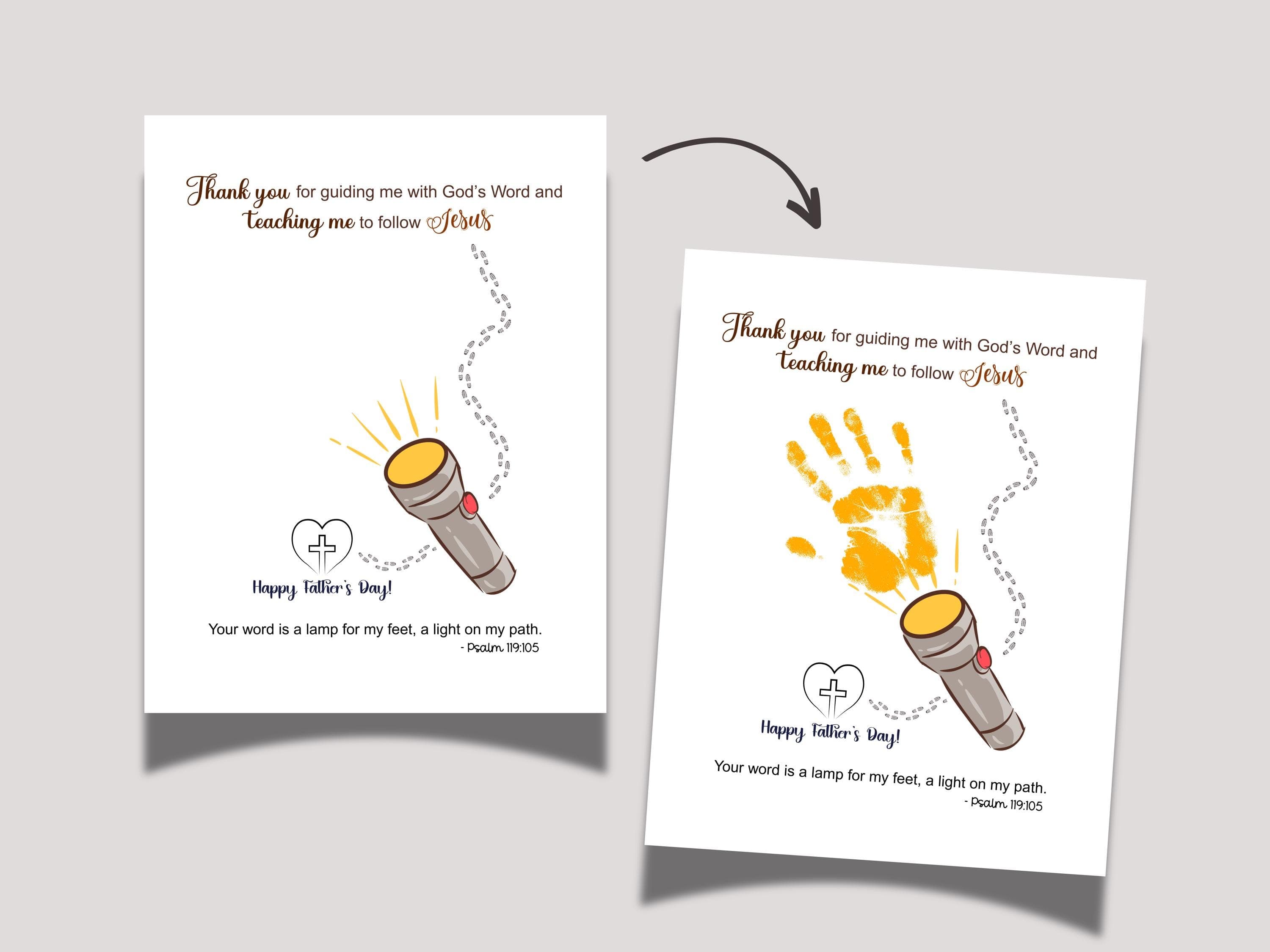 Father's Day Bible Craft Kids Printable, DIY Handprint Card Scripture Art Sunday School Activity Gift for Dad Grandpa from Christian Toddler - image 3