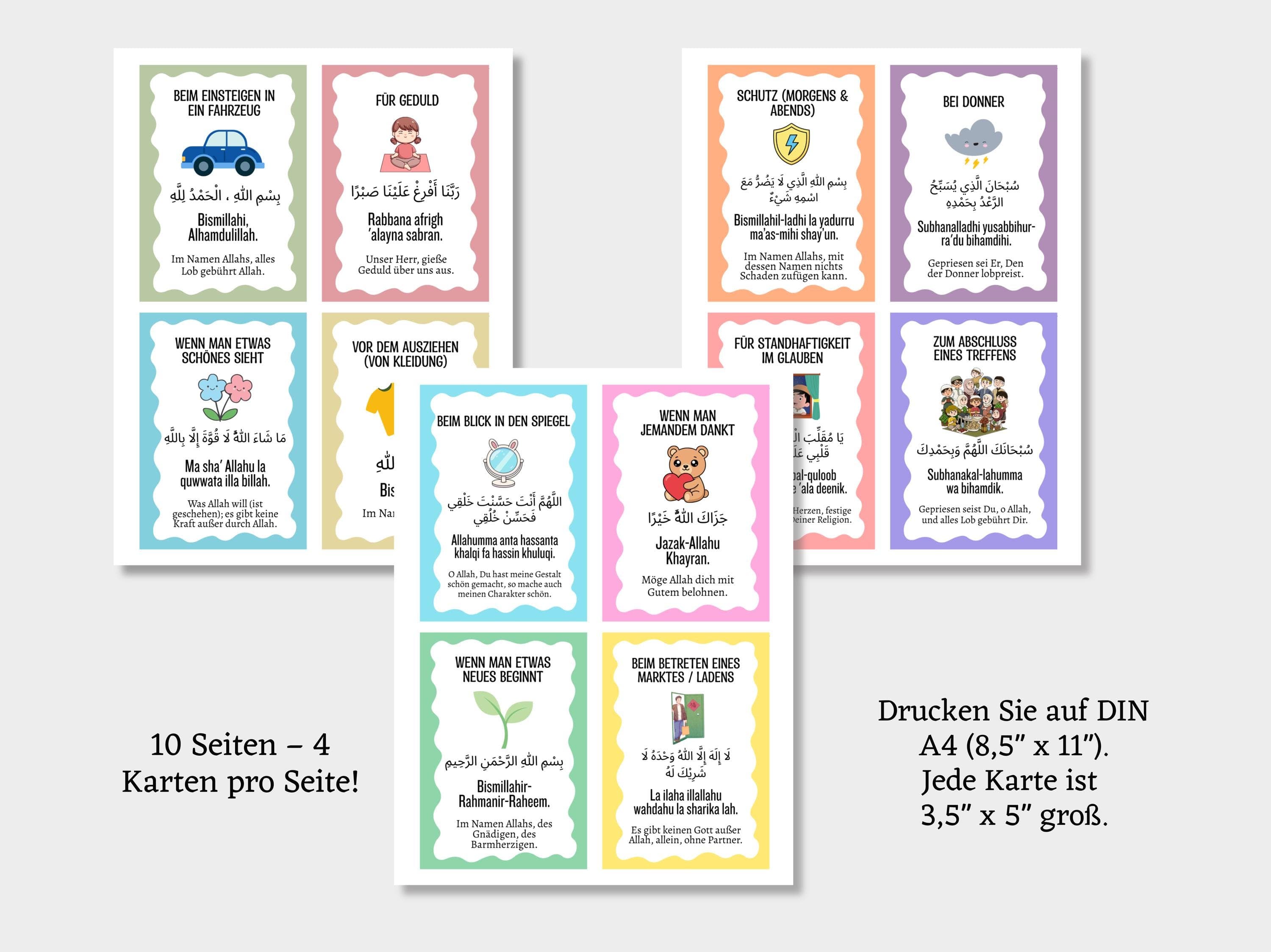 Islamische Dua Karten Kinder PDF, 40 Tägliche Duas Arabisch Deutsch, Ramadan Kids Printable, Islamic Prayer Flashcards - image 3