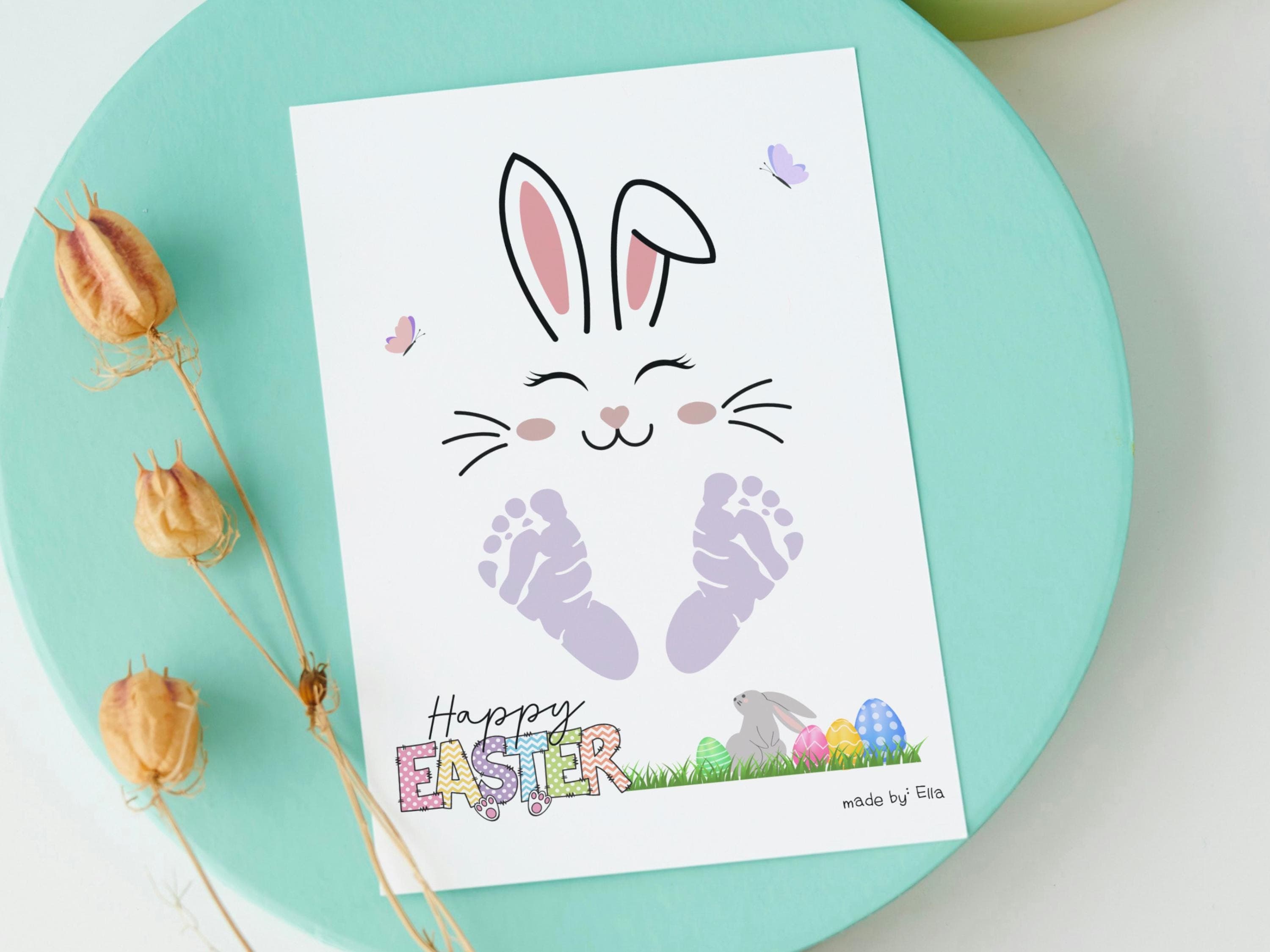 Happy Easter Bunny Footprint Craft for Kids Printable, DIY Handprint Art Keepsake Activity Baby Toddler Preschool Pre-K Daycare Homeschool - image 4