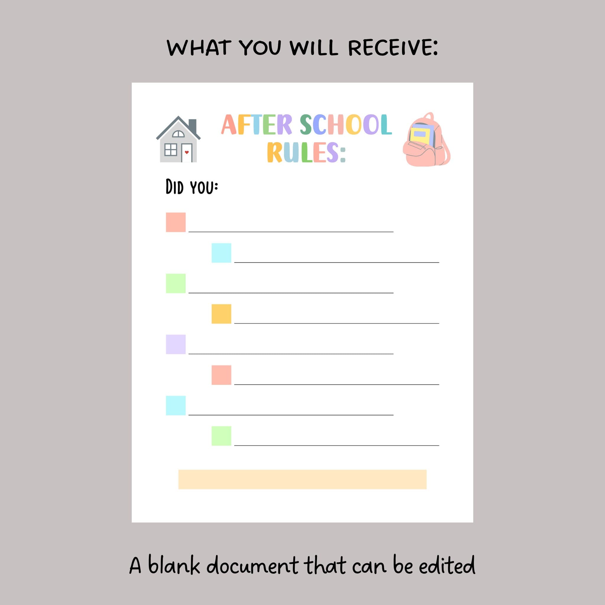 Editable After School Rules, Printable After School Checklist Reminders for Kids, After School Routine, Daily Checklist Kids, Chore Chart - image 3