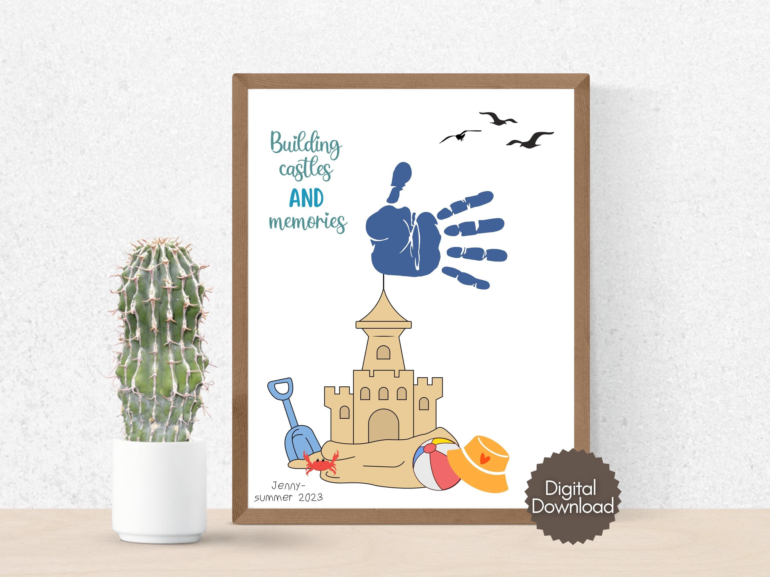 Summer Handprint Craft Printable, DIY Sandcastle Beach Art Project Kids Toddler Baby Preschool Daycare Pre K Activity Keepsake Easy Template - image 4