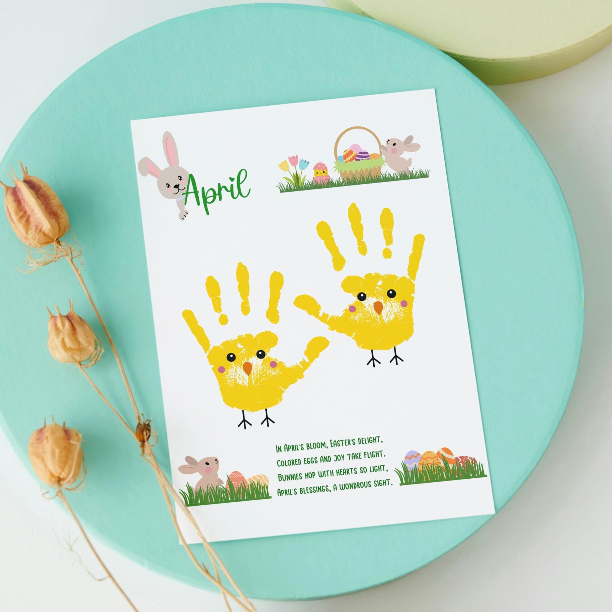 April Handprint Footprint Crafts Printable, DIY Art Kids Preschool Activity, DIY Easter Monthly Keepsakes for Baby Toddler PreK Kindergarten - image 4