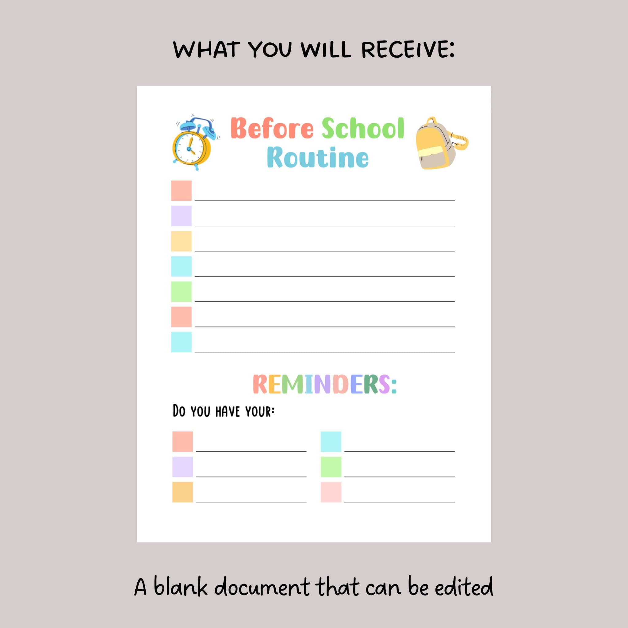 Printable Before School Checklist, Morning Reminders for Kids, Editable Morning Routine Chart, Preschool Kindergarten Elementary Reminders - image 3