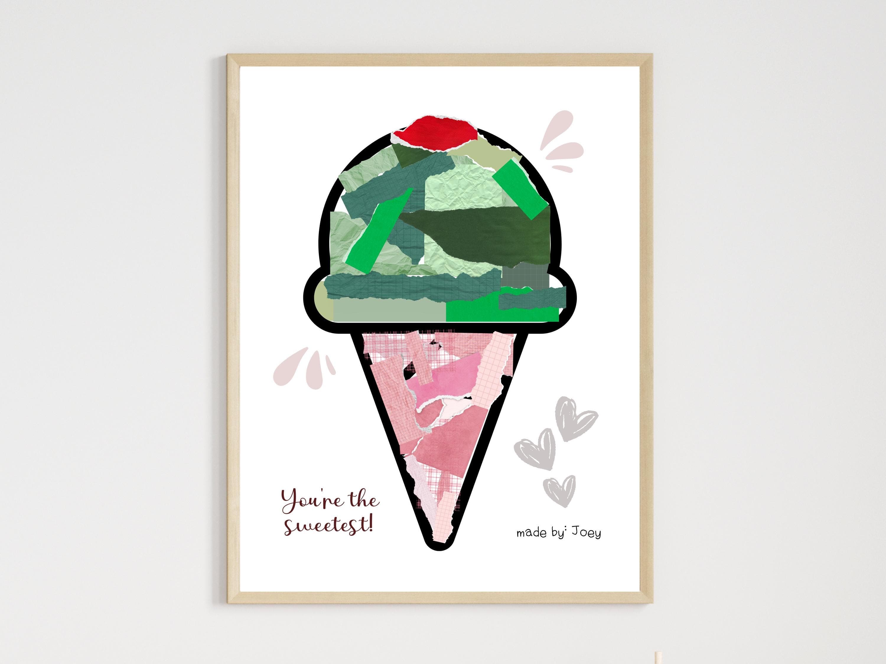 Summer Themed Torn Paper Craft Printable, DIY Ice Cream Cone Art for Kids Toddler Baby Children Coloring Page Classroom Homeschool Activity