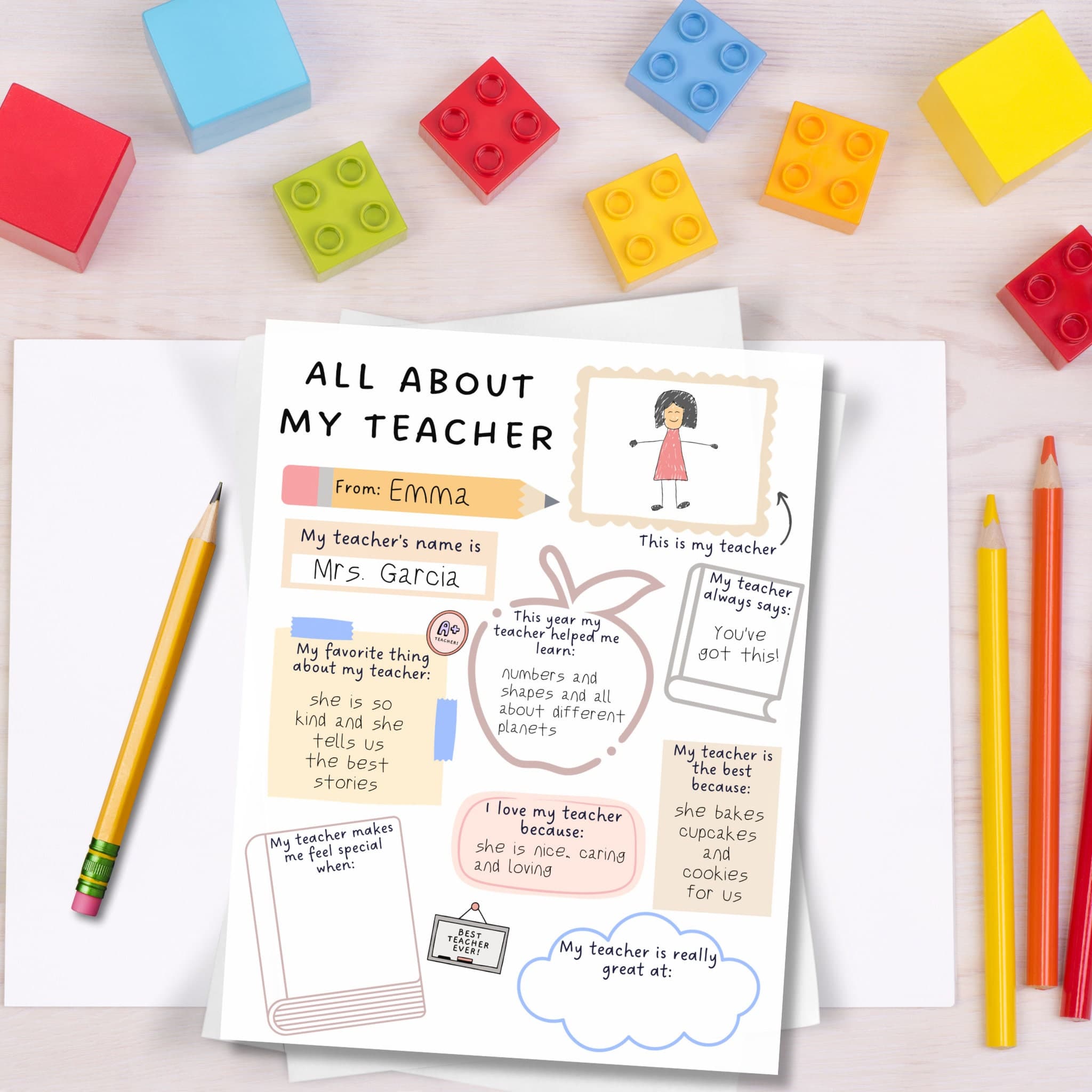 All About My Teacher Printable, Teacher Appreciation Week, Thank You Teacher Gift, End of School Teacher Gift, Teacher Questionnaire Survey - image 2