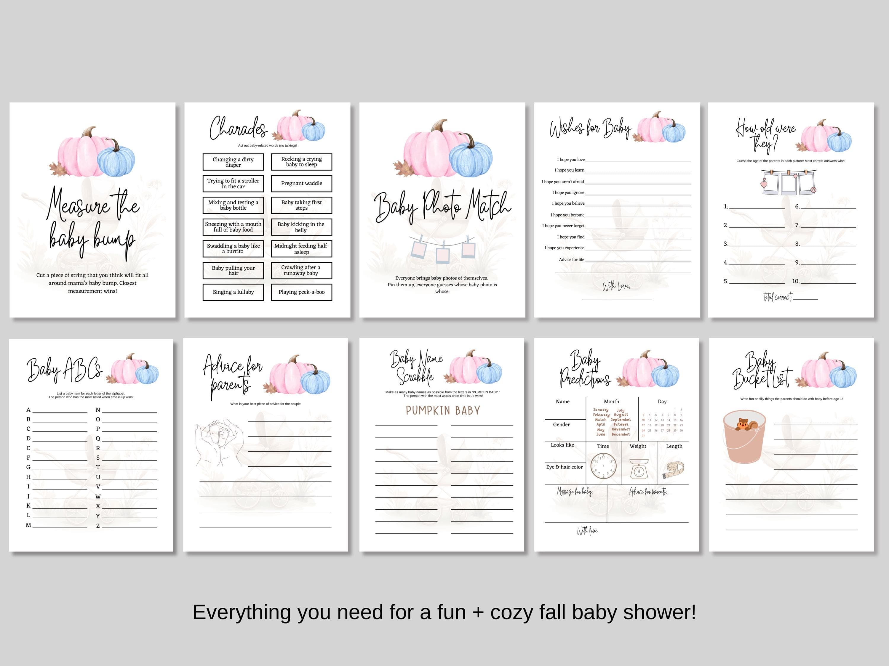 Pumpkin Baby Shower Games Printable Bundle, Fall Autumn Themed Party Activity, Fun Decor Ideas Cute Activities for Adults Friends Family - image 5