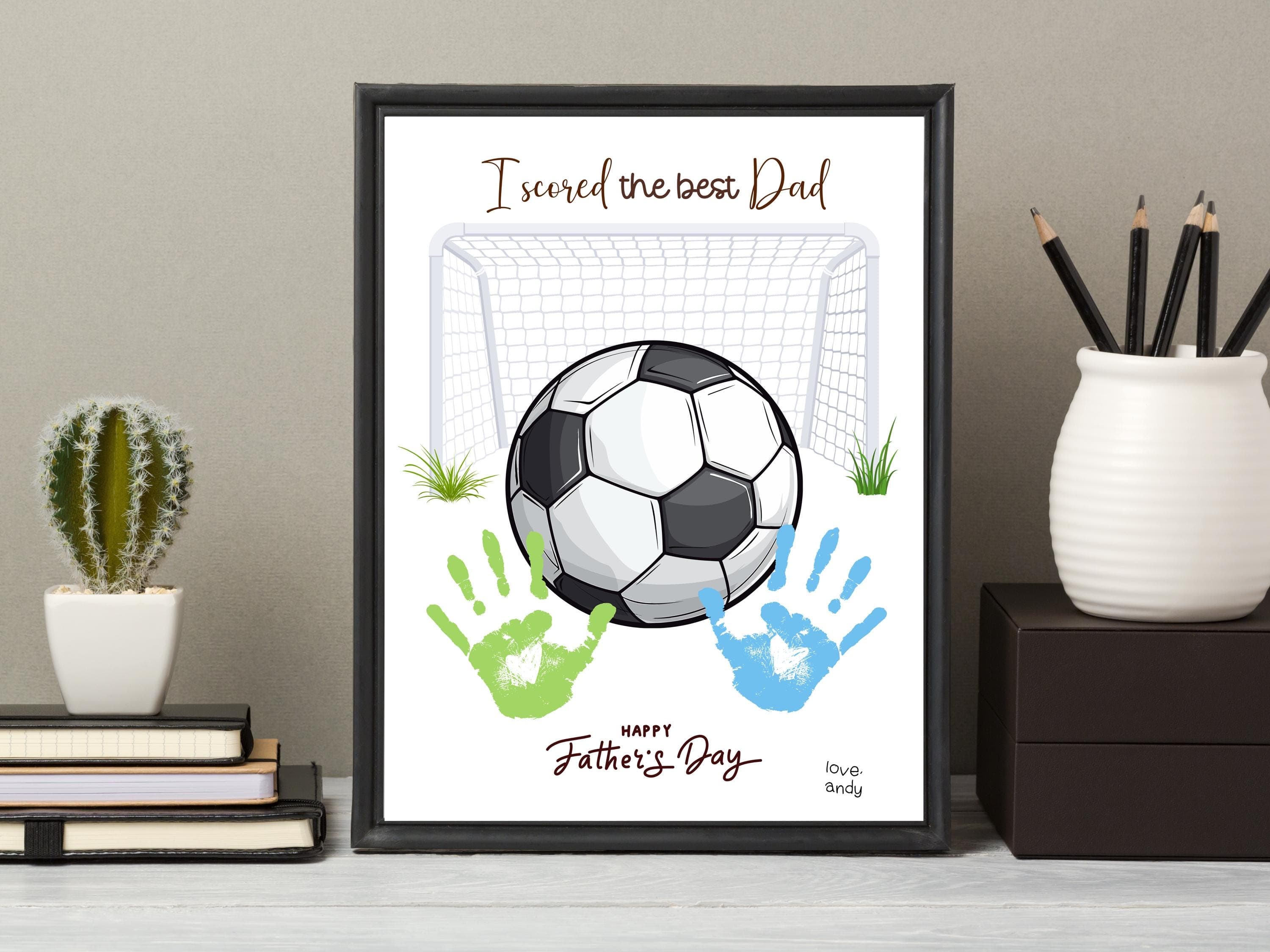 Father's Day Handprint Craft Printable, DIY Soccer Art Gift for Dad from Kids, Sports Daddy Keepsake Card Baby Toddler Activity Preschool - image 3