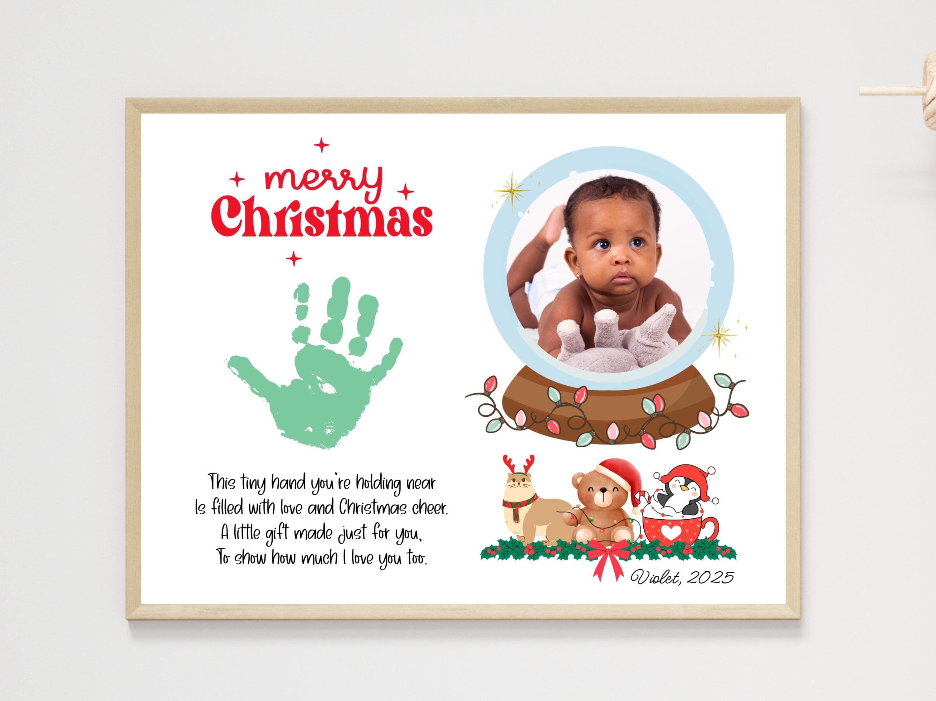Christmas Poem Handprint Craft Printable for Kids, DIY Winter Photo Art Baby Toddler Daycare Preschool Holiday Card Keepsake - image 3