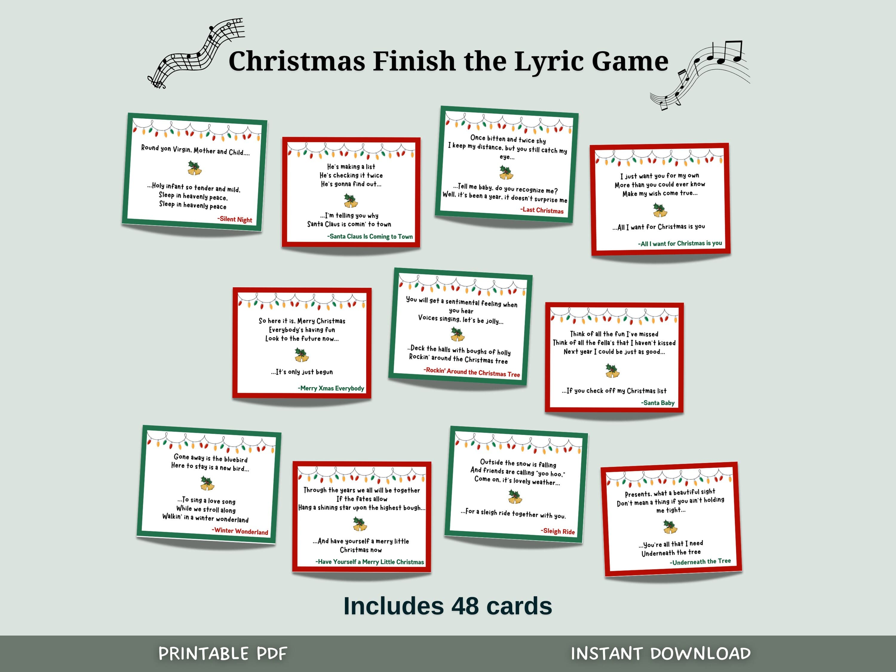 Christmas Finish The Lyric Game Printable, Christmas Carol Finish the Phrase, Finish the Song Xmas Party, Office Party, Family Dinner Party