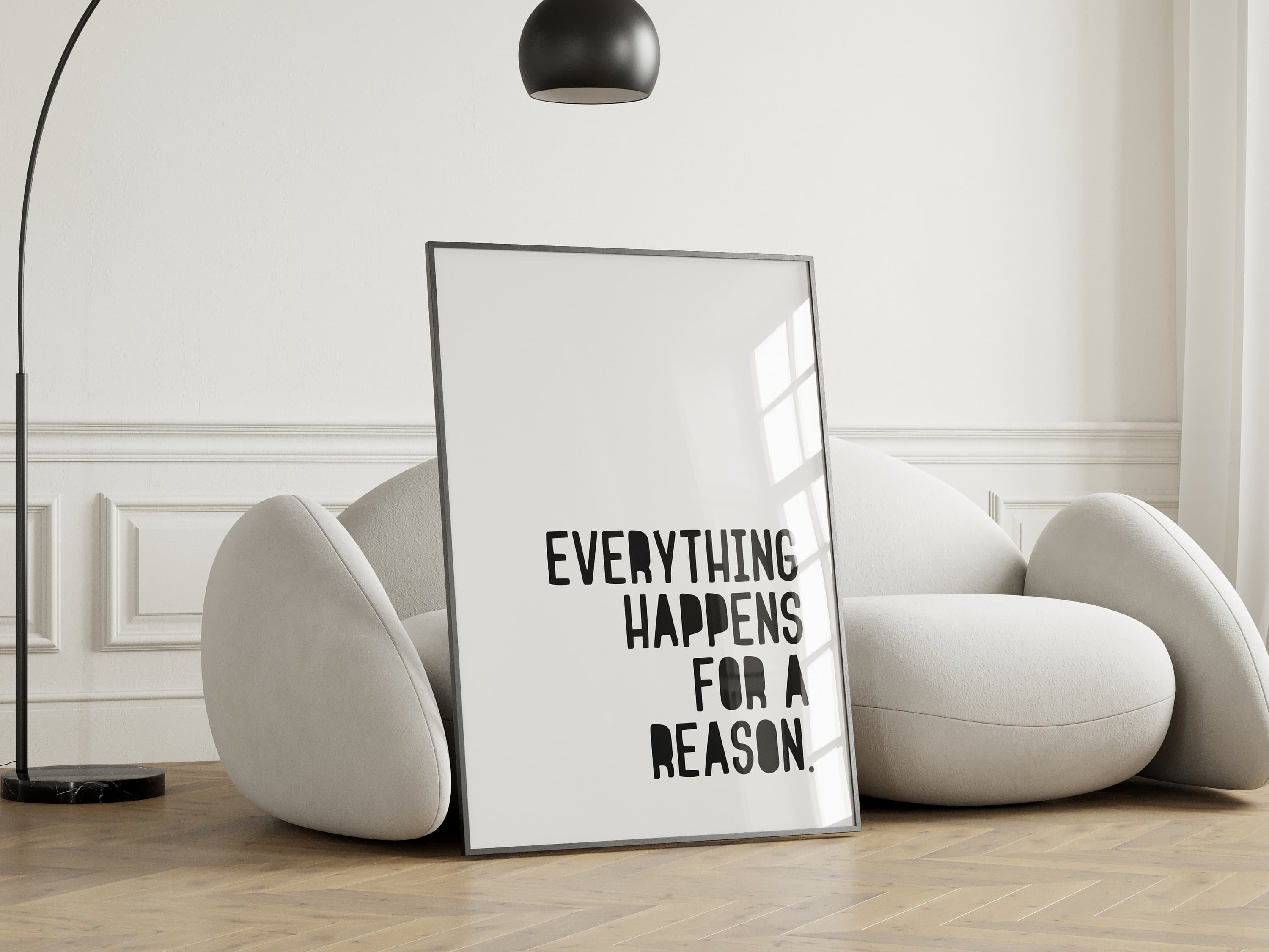 Everything Happens for a Reason Printable Black and White Typography Art Quote Print