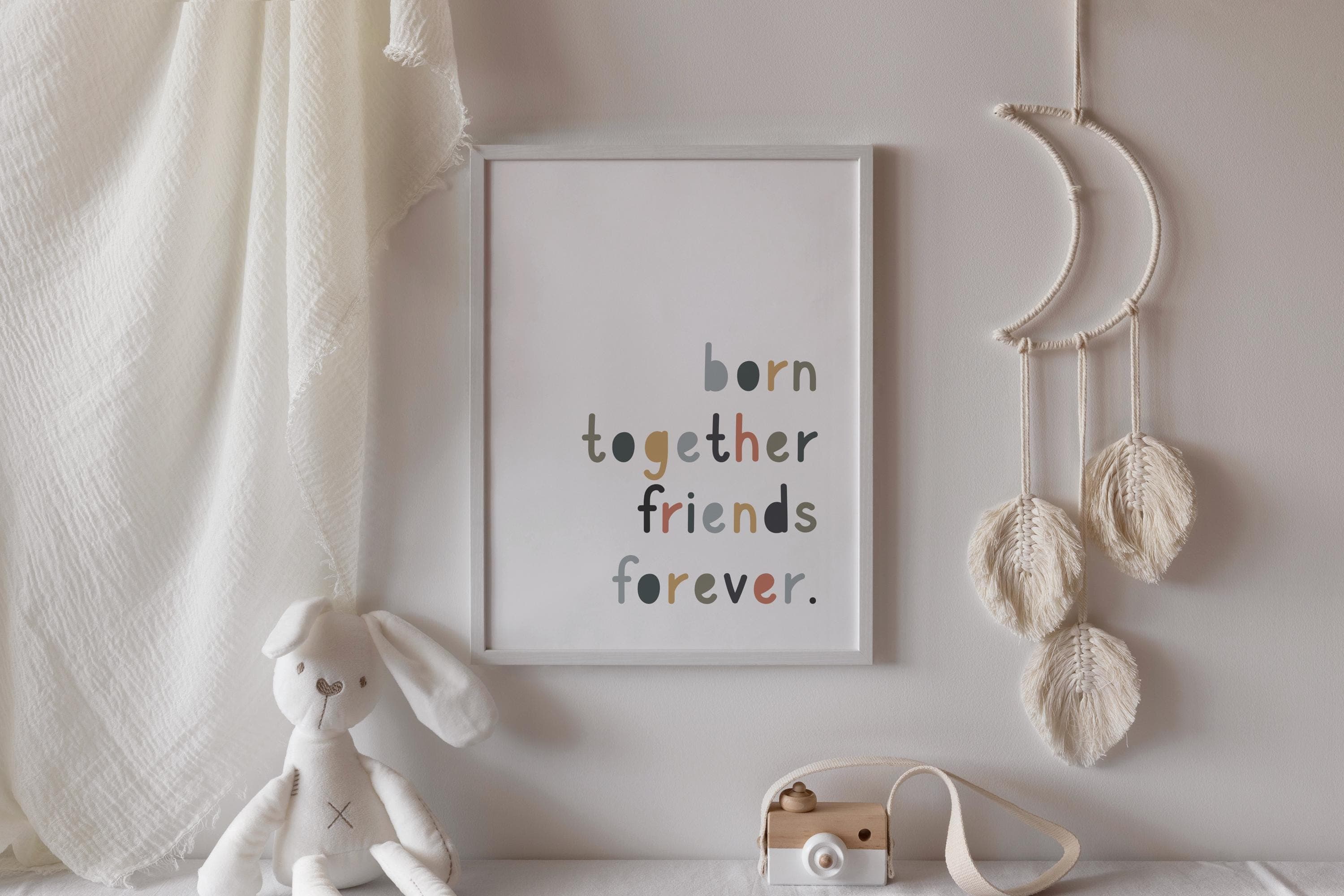 Twins Nursery Born Together Friends Forever Sign Wall Art Decor