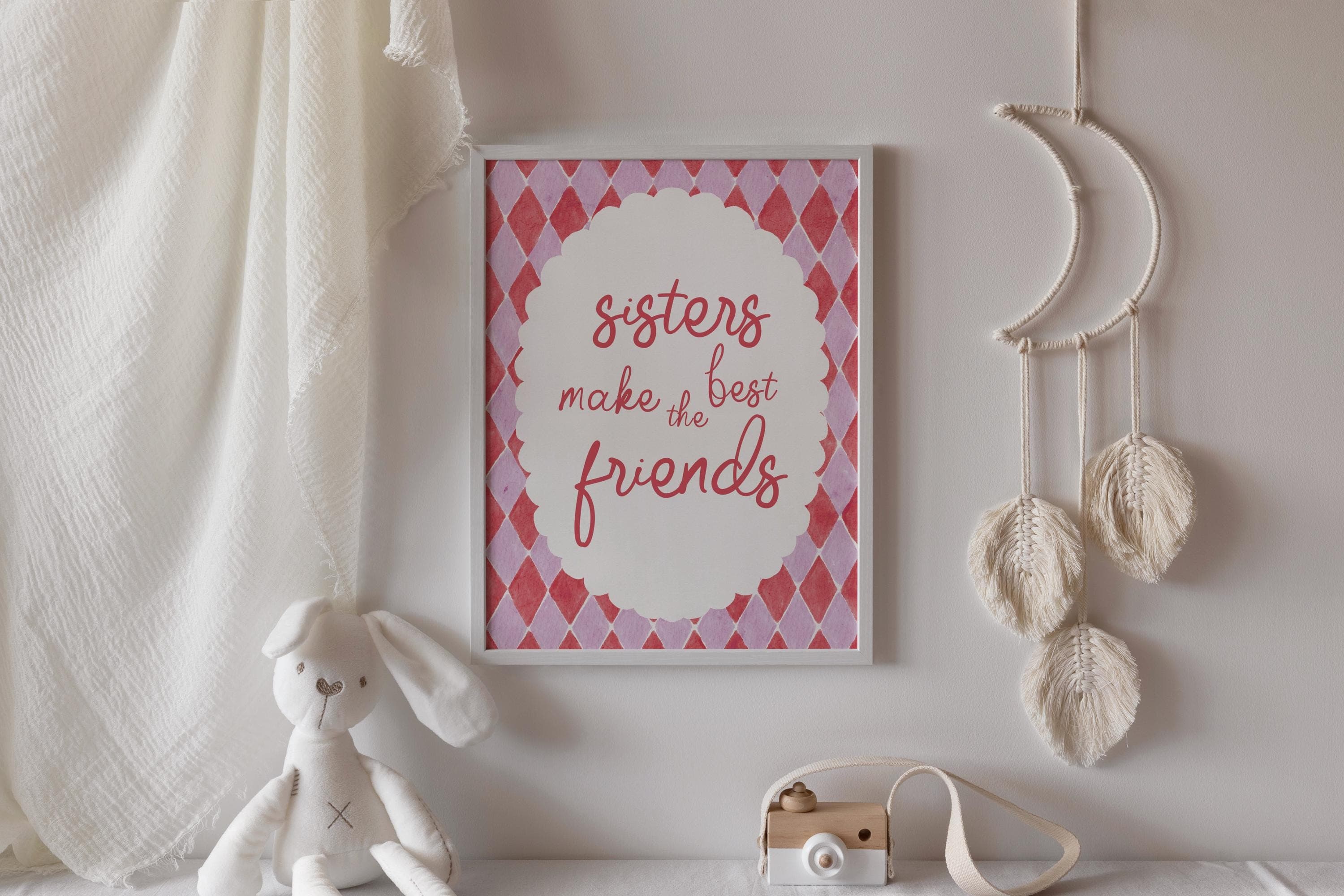 Whimsical Sisters Make the Best Friends Digital Print Modern Thoughtful Sister Gift Cream & Pink Tones Art - image 3