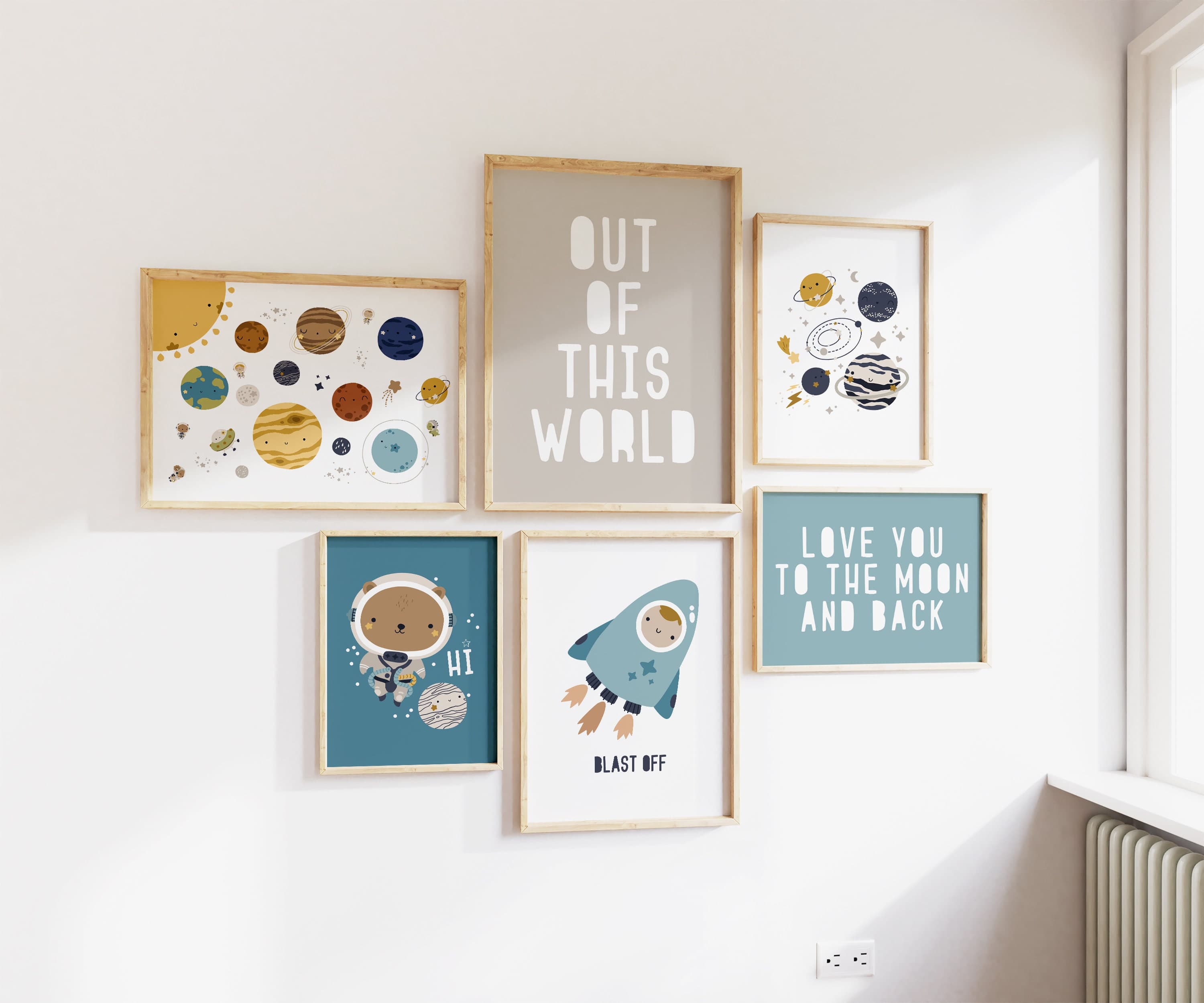 Boys Space Gallery Wall Set of 6 Love You to the Moon and Back Decor Boys Room Art Downloadable Prints Blast Off