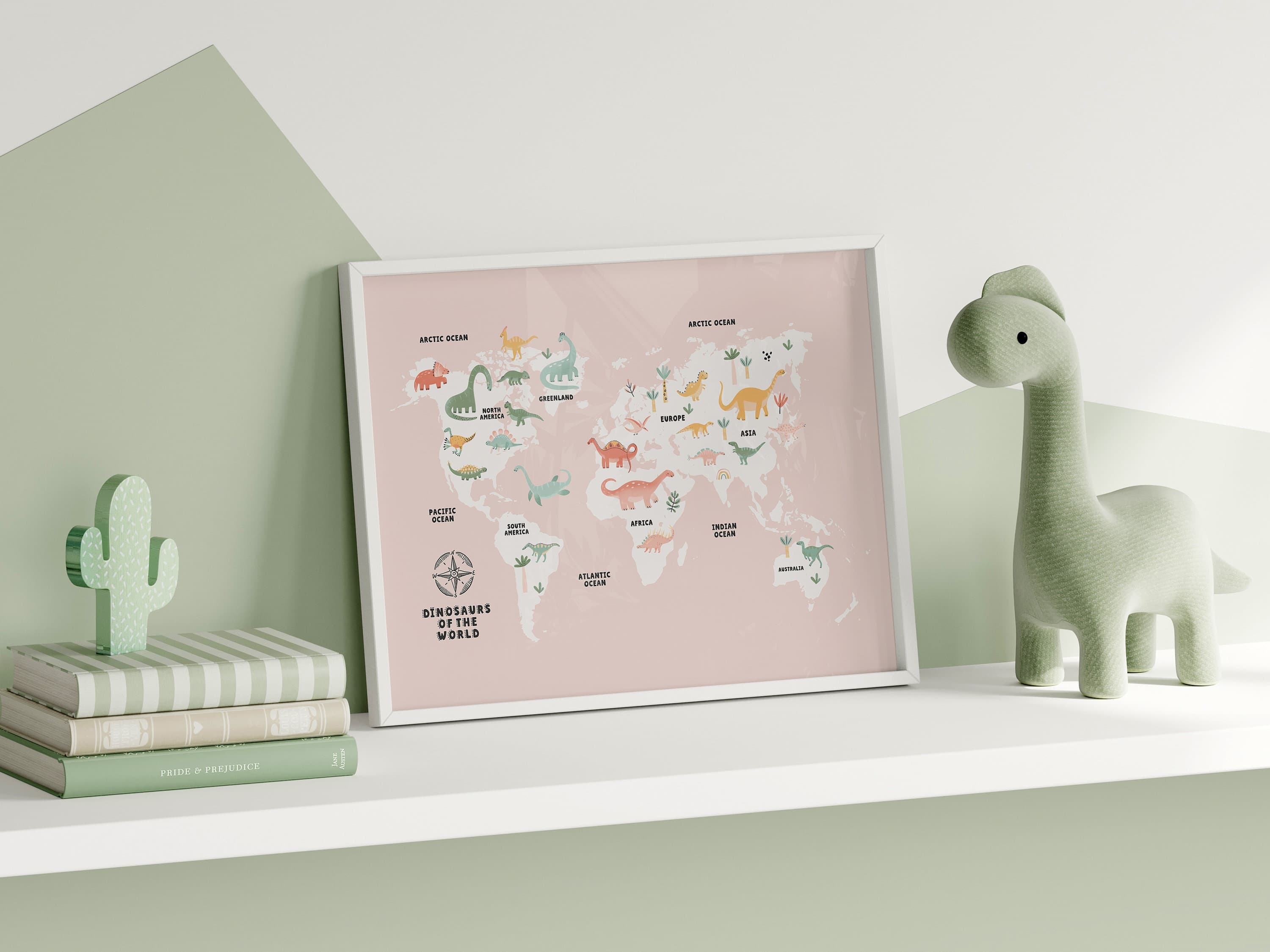 World Map Dinosaur Educational for Kids Room Pink World Map Montessori Nursery Wall Art Printable - image 5