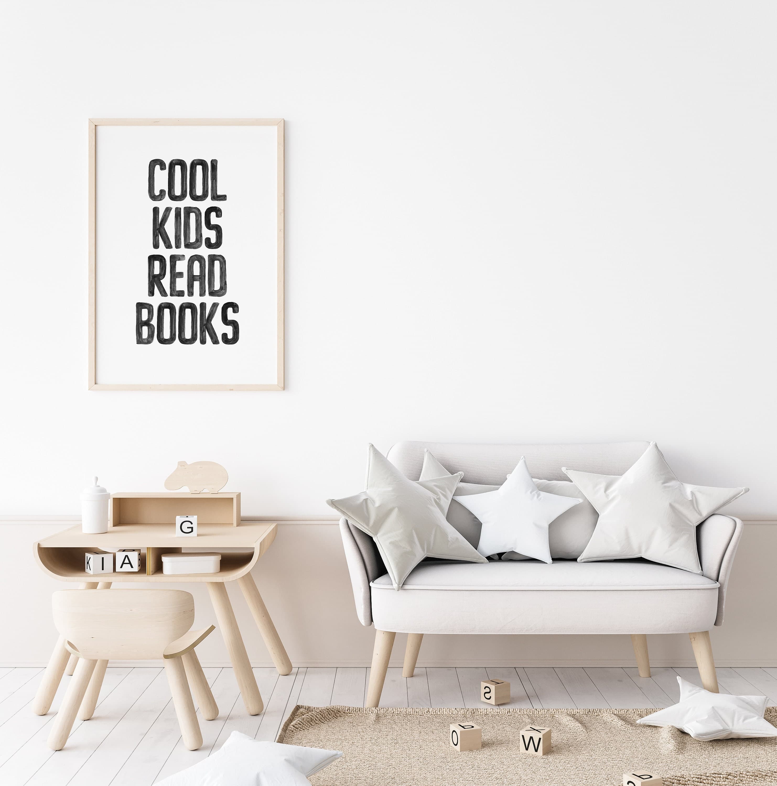 Cozy Reading Corner Printable Cool Kids Read Books Black and White Theme Watercolor Print Montessori Printables Classroom Decor - image 4