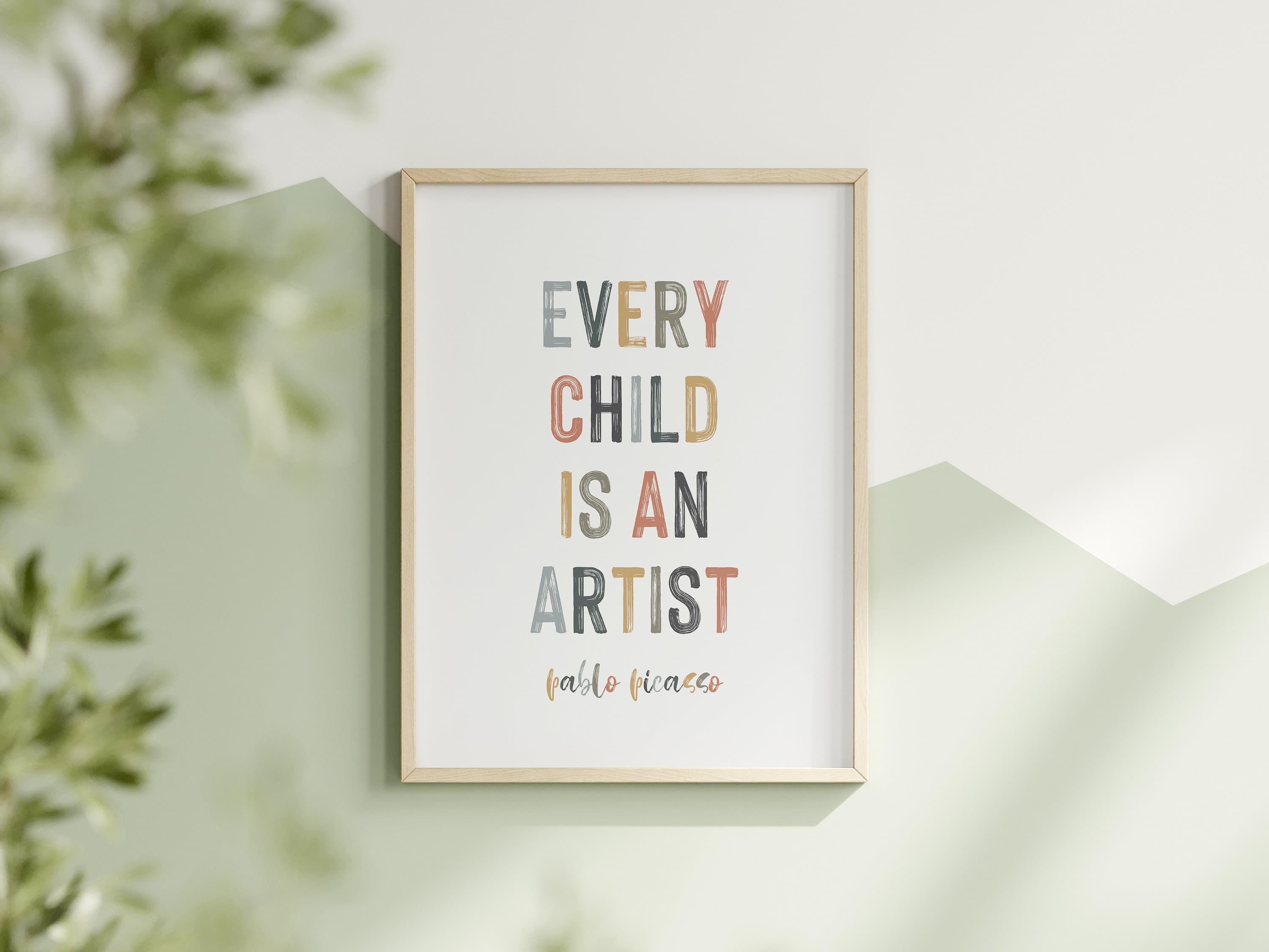 Pablo Picasso Every Child Is An Artist Quote Print Nursery Wall Art Rainbow Color Decor for Children Playroom Art Montessori Classroom Decor