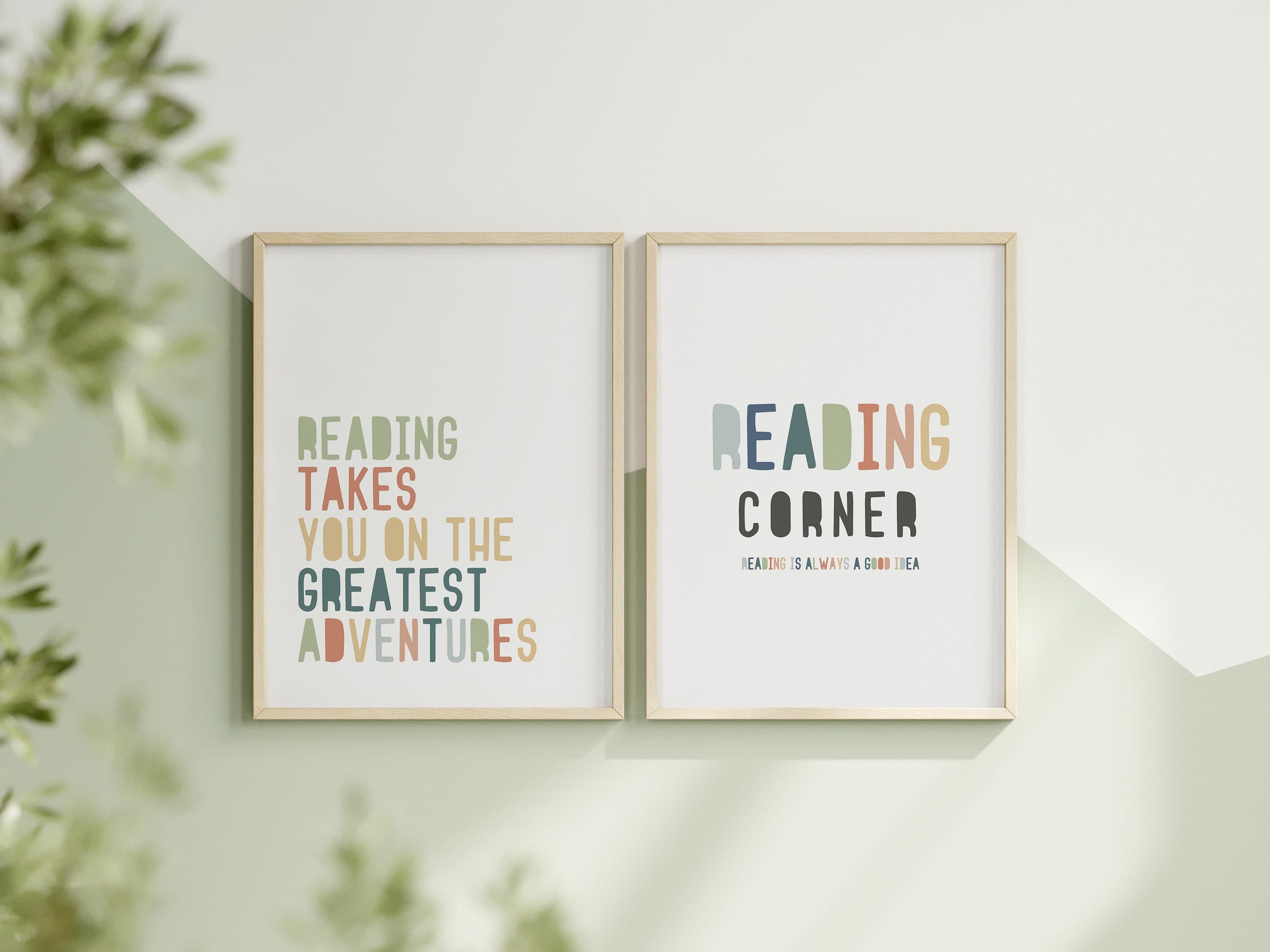 Reading Corner Set of 2 Wall Art for Kids Room Decor Montessori Printables Rainbow Classroom decor Homeschool Art