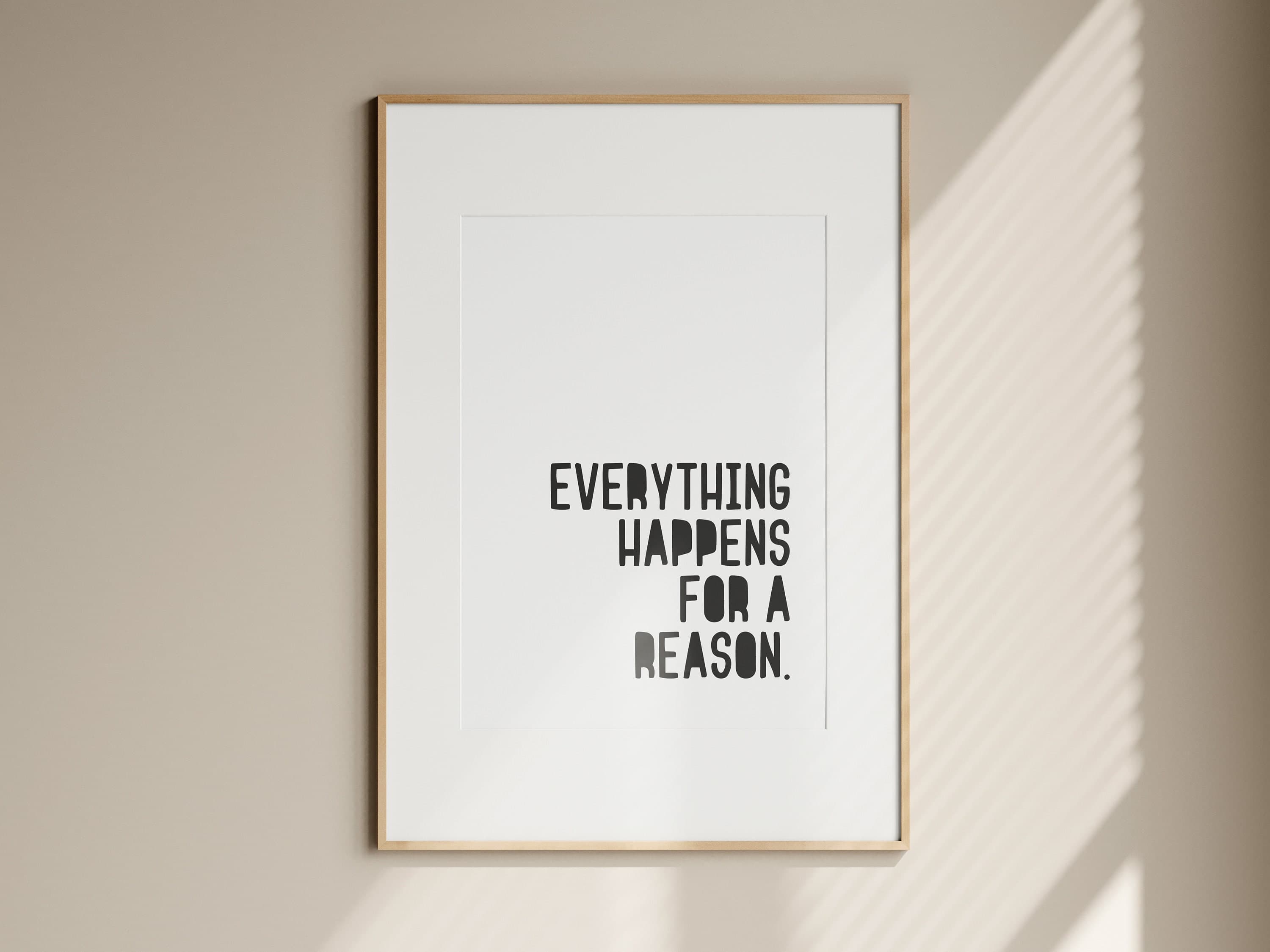 Everything Happens for a Reason Printable Black and White Typography Art Quote Print - image 3