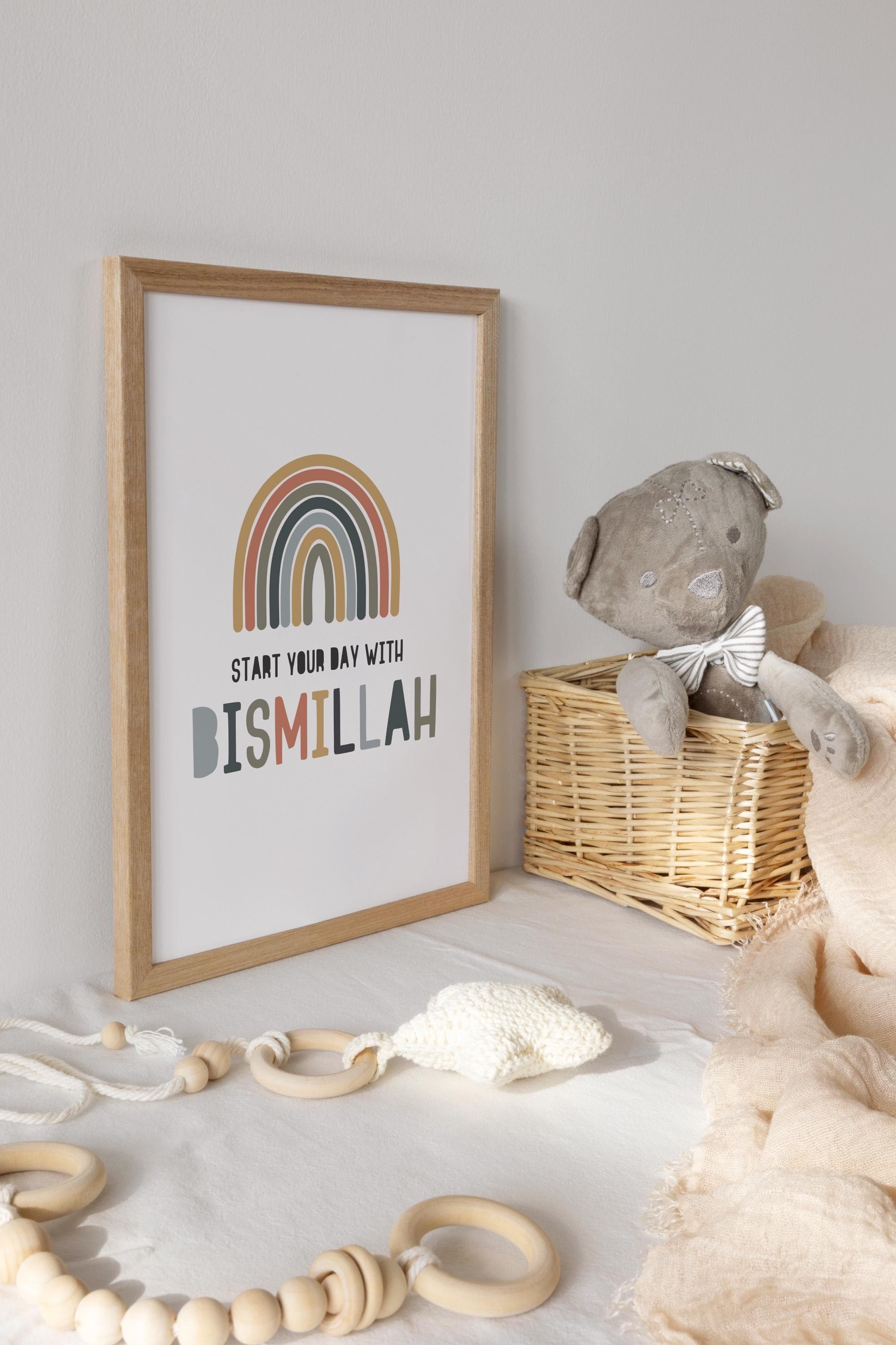 Bismillah Islamic Kids Room Print Quran Quotes for Muslim Kids Room Decor Bismillah Watercolor Boho Rainbow Colors Digital Art - image 3