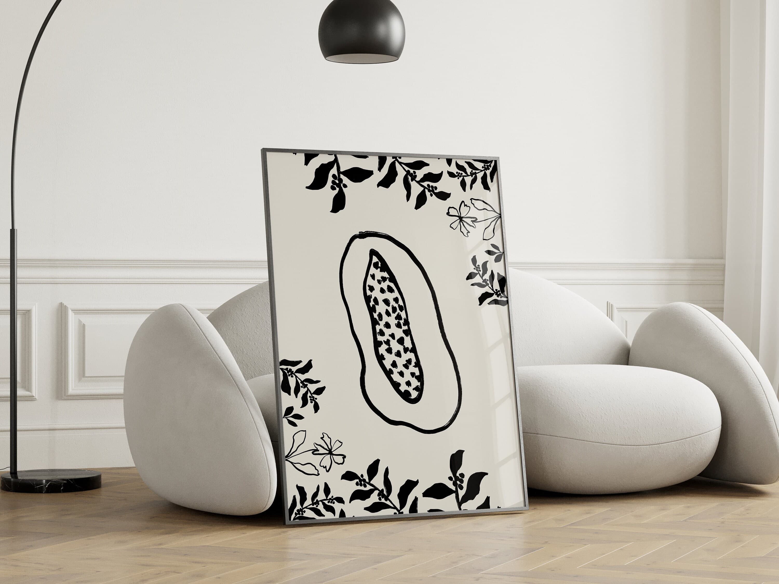 Papaya Print Kitchen Fruit Wall Art Abstract Decor Black Beige Modern Gallery