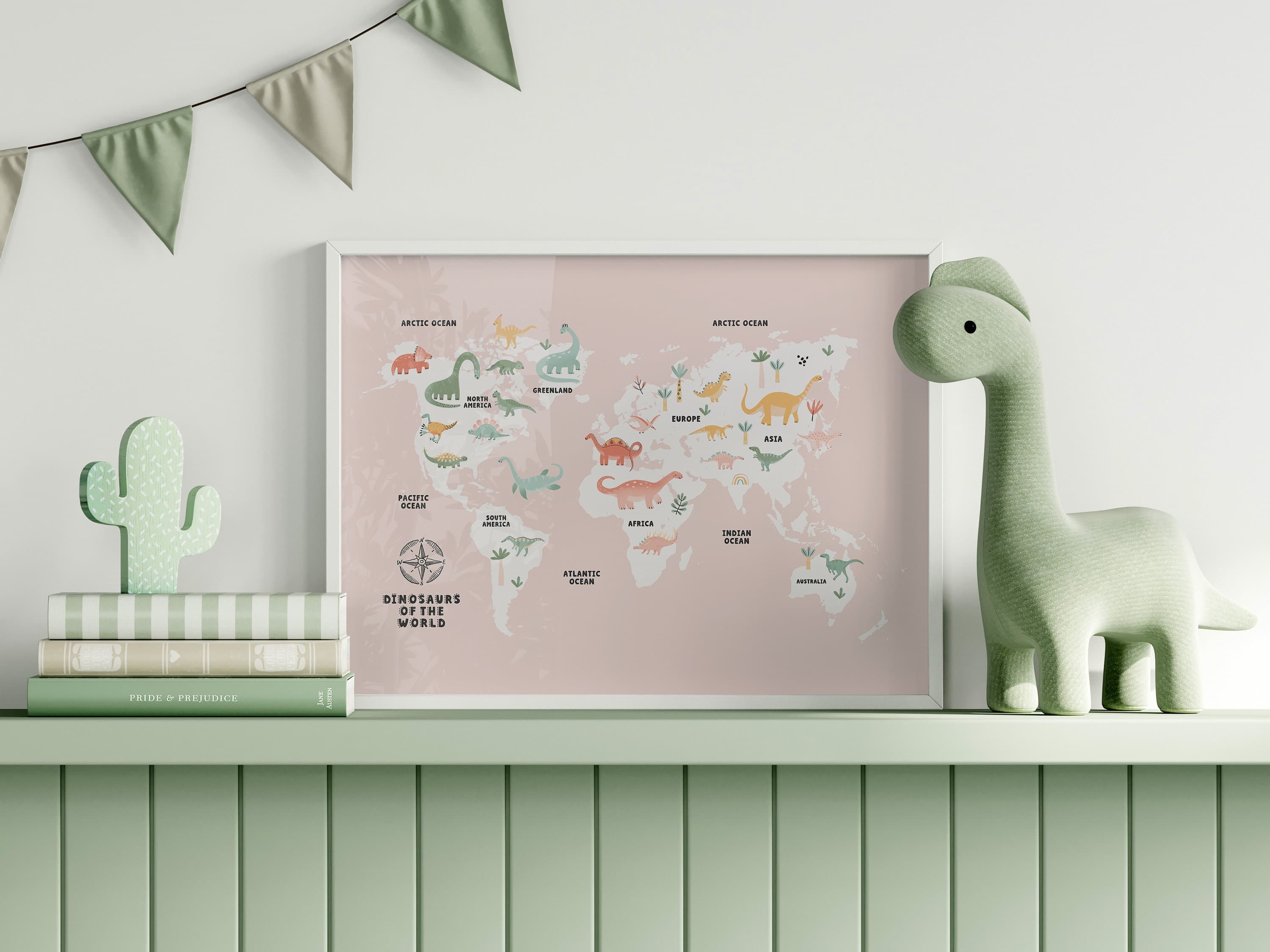 World Map Dinosaur Educational for Kids Room Pink World Map Montessori Nursery Wall Art Printable - image 4