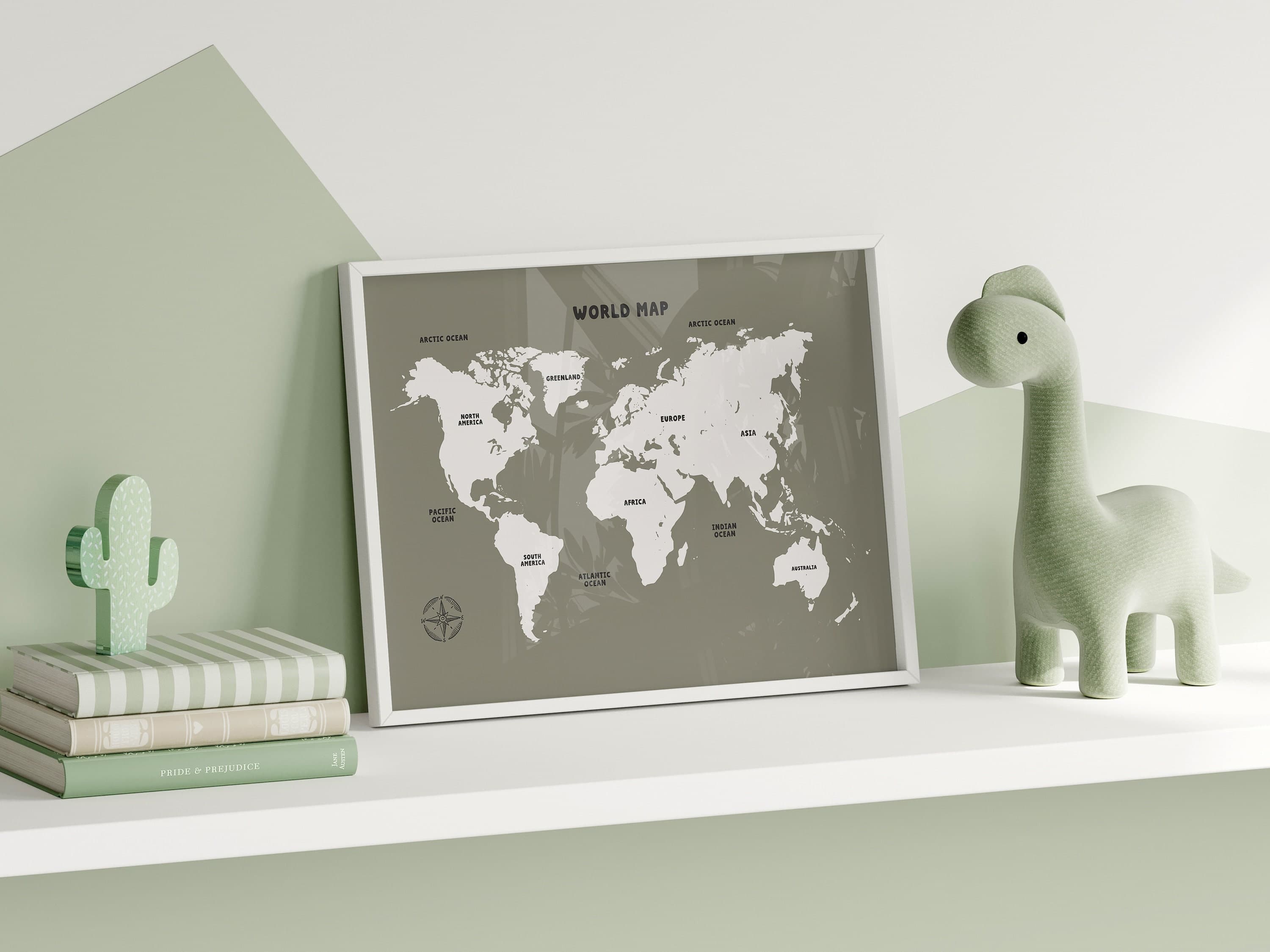 Green World Map Wall Art Nursery Minimalist Educational Montessori Printable Posters for Homeschool Decor - image 5