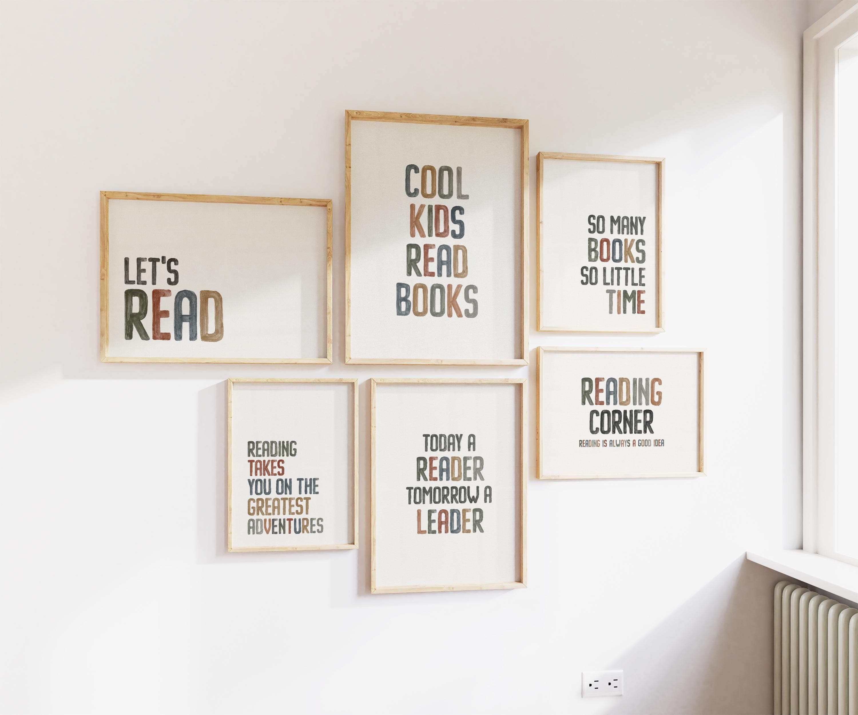 Reading Corner Set of 6 Rainbow Kids Watercolor Montessori Reading Wall Art Decor Boho Homeschool Decor Gallery Wall Art Set for Booklovers