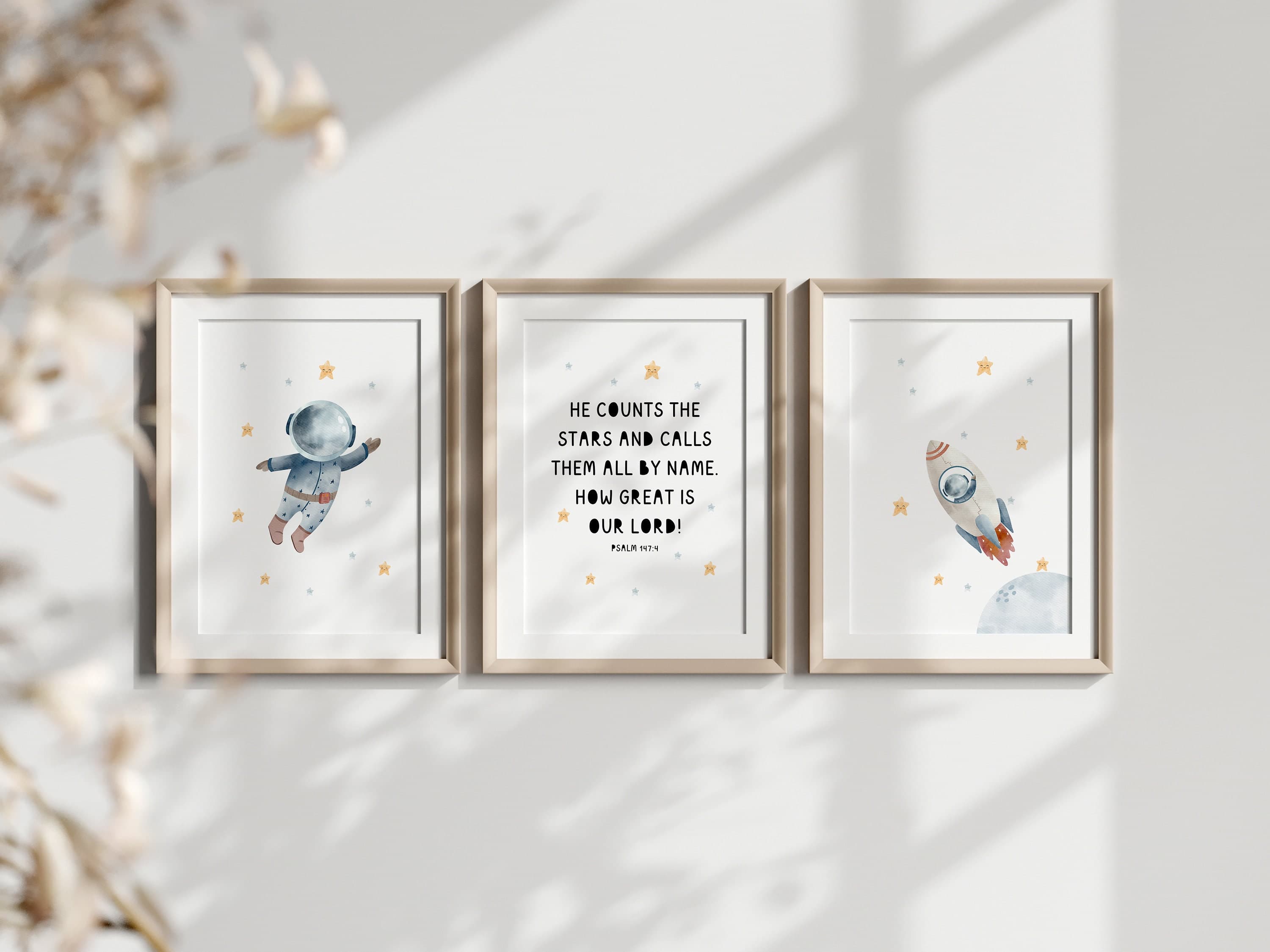 PSALM 147:4 Outer Space Decor Set of 3 Boys Room Art Space Theme Room