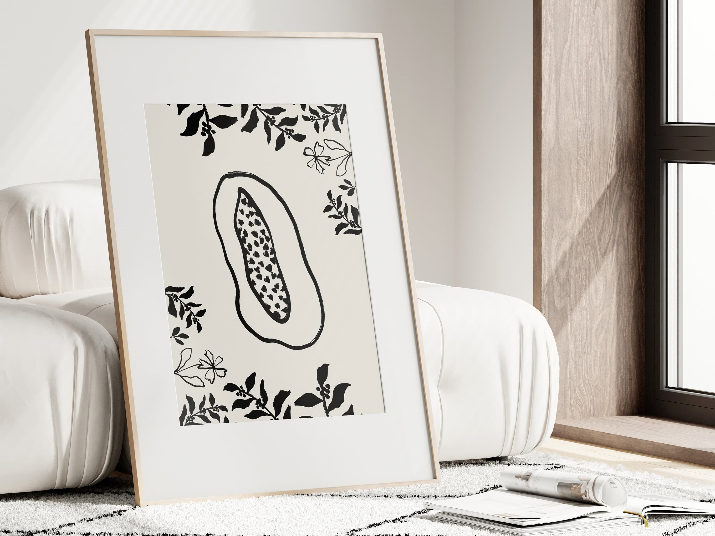 Papaya Print Kitchen Fruit Wall Art Abstract Decor Black Beige Modern Gallery - image 3