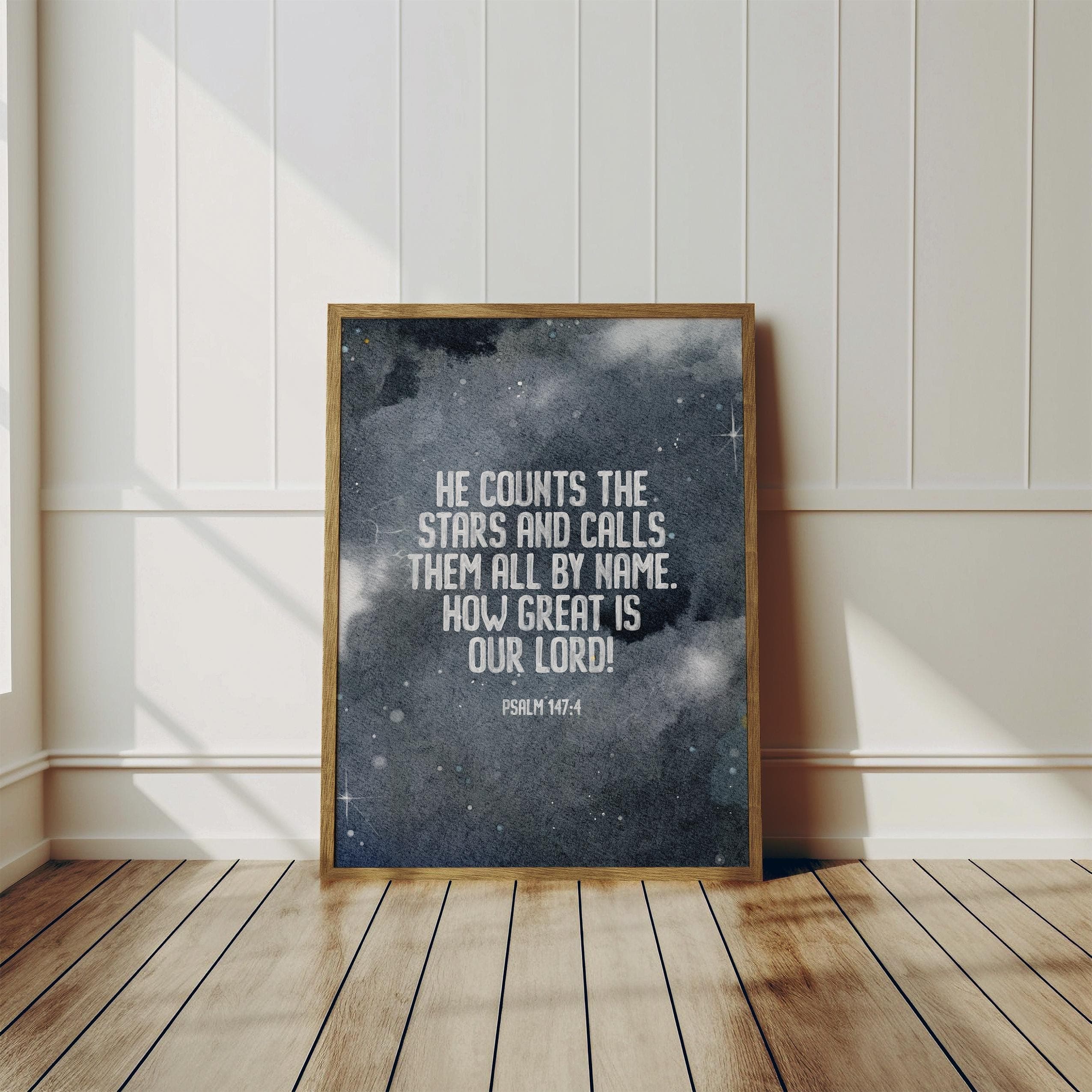 Psalm 147 4 Kids Room Printable Wall Art Bible Verse Space Nursery Decor Boy Bedroom Decor Toddler Room Decor Dark Sky
