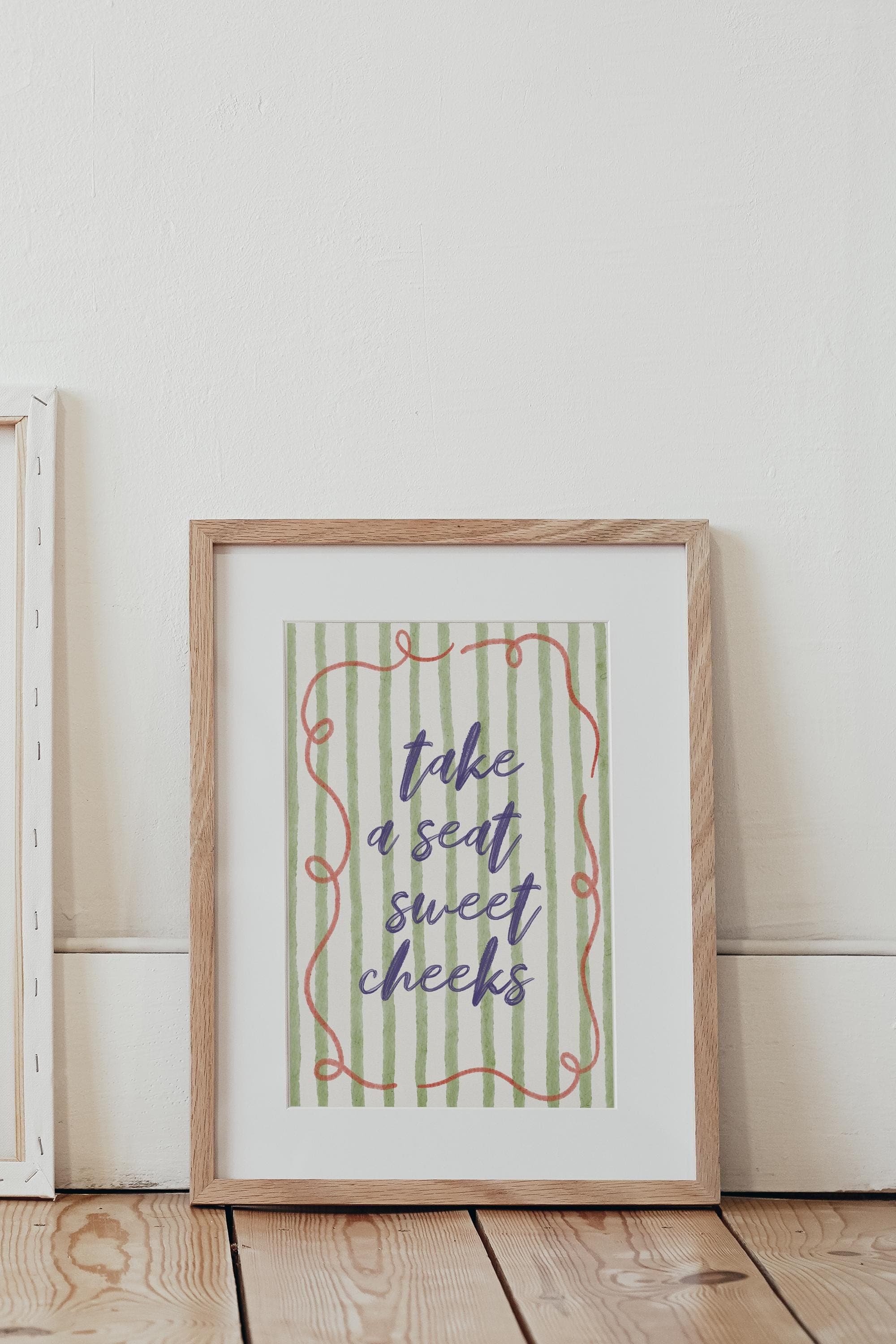 Sweet Cheeks Print Stylish Green Stripes Funny Bathroom Wall Art - image 3