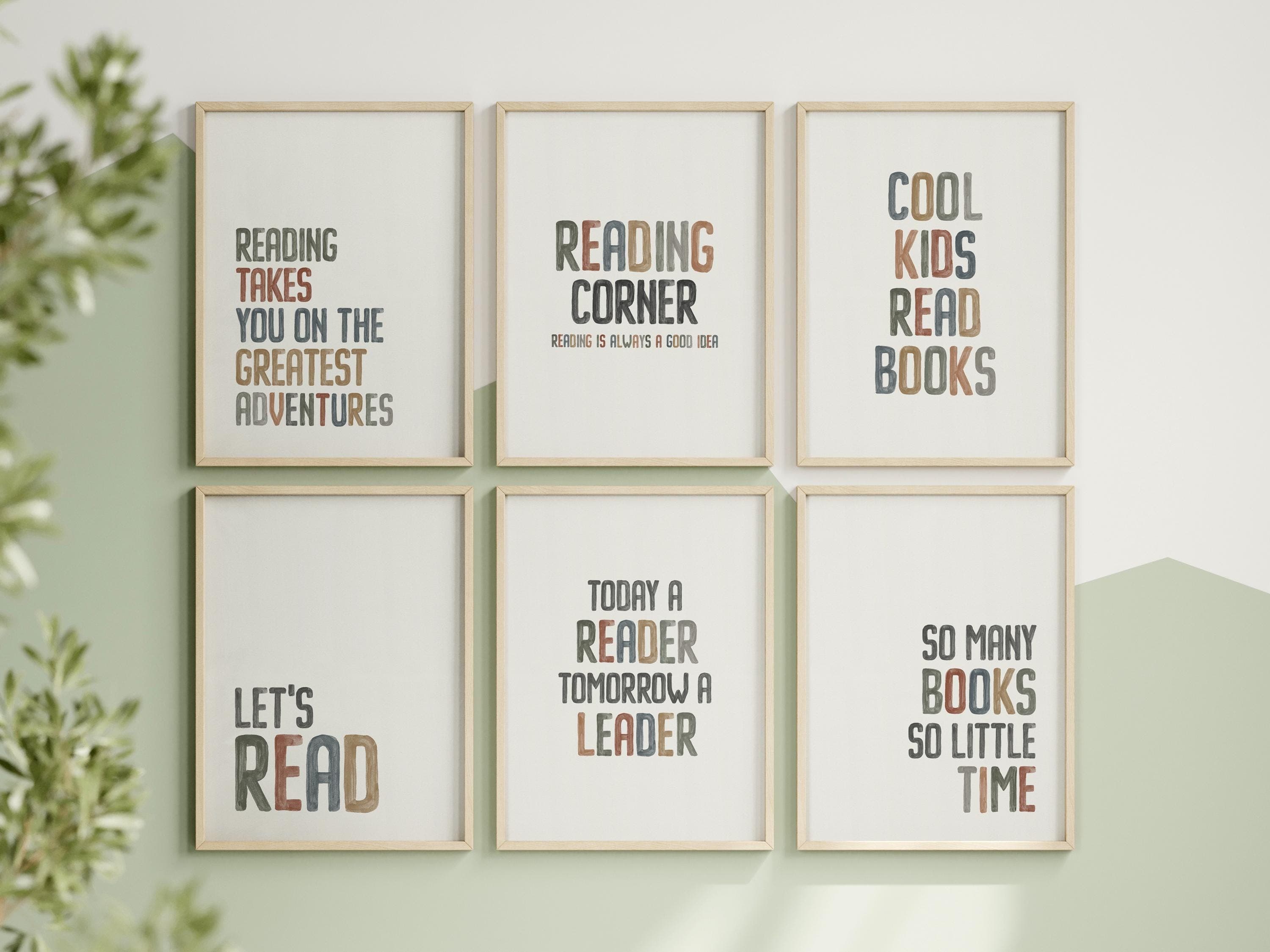 Reading Corner Set of 6 Rainbow Kids Watercolor Montessori Reading Wall Art Decor Boho Homeschool Decor Gallery Wall Set