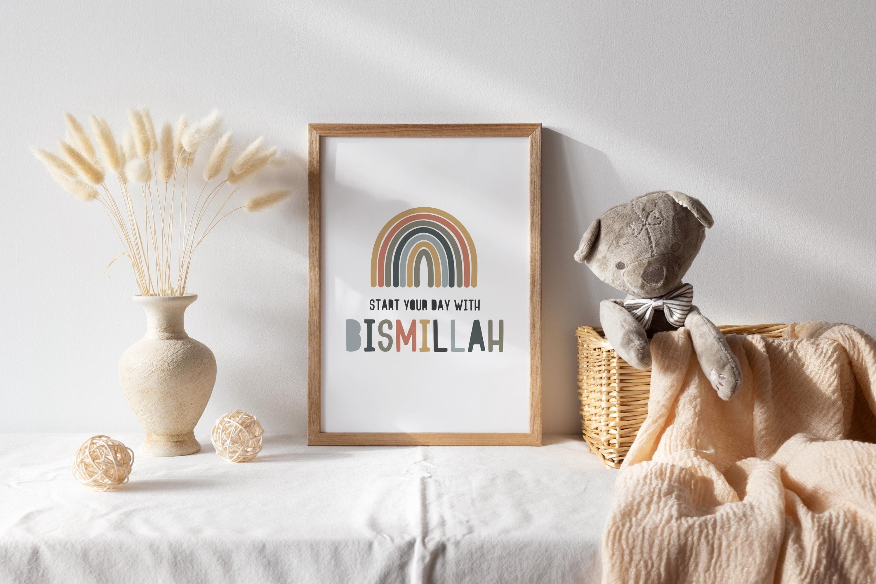 Bismillah Islamic Kids Room Print Quran Quotes for Muslim Kids Room Decor Bismillah Watercolor Boho Rainbow Colors Digital Art - image 4