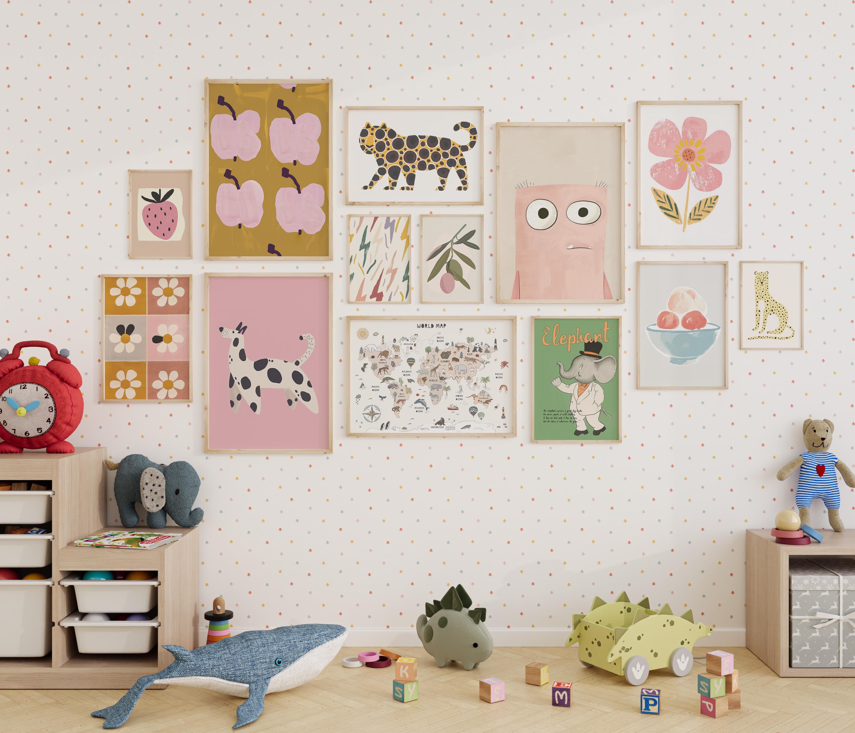 Adorable Kids Room Wall Gallery Set Nursery Art Prints Colorful Children's Room Gallery Wall Decor Eclectic Girl Room Decor