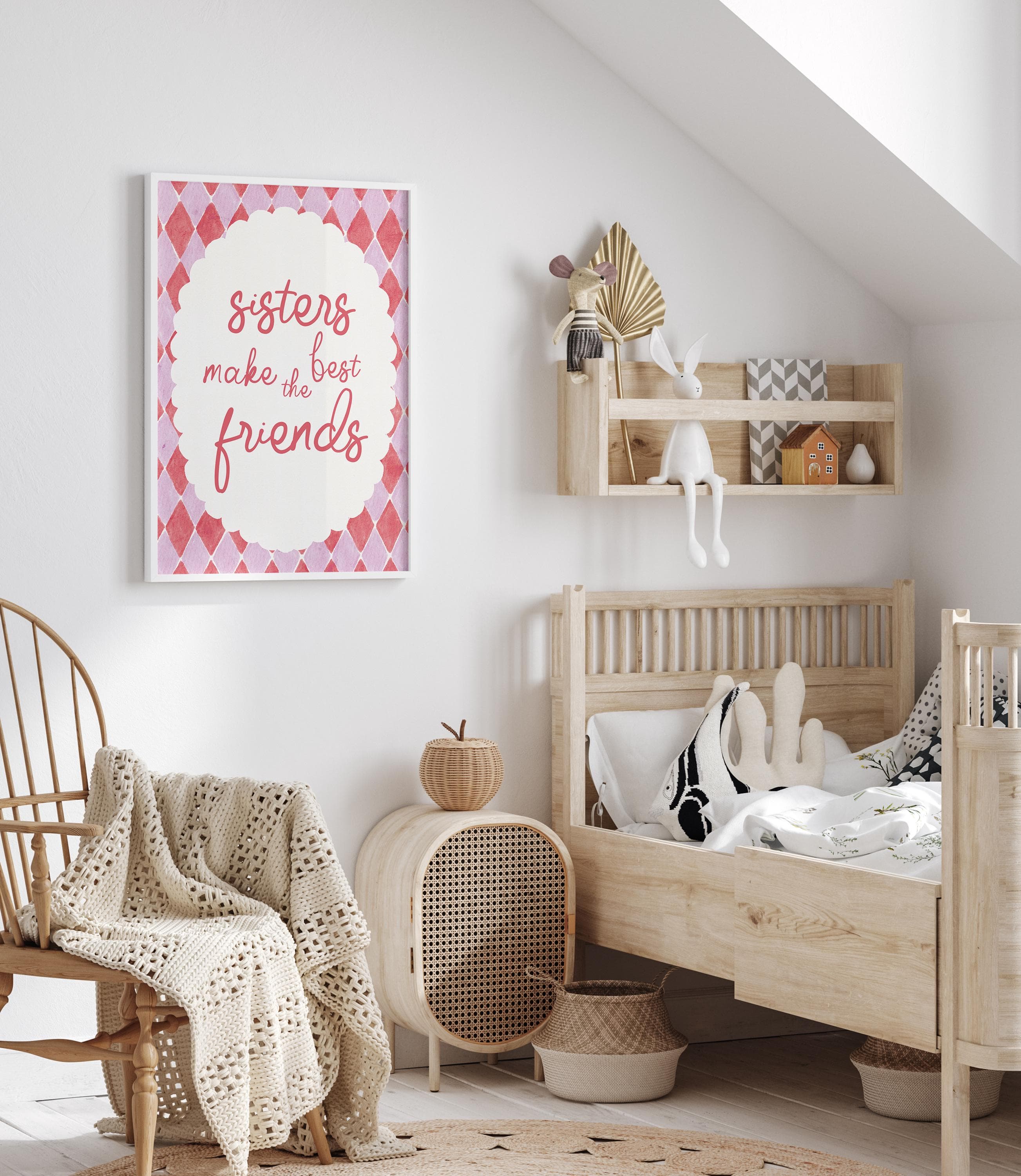 Whimsical Sisters Make the Best Friends Digital Print Modern Thoughtful Sister Gift Cream & Pink Tones Art - image 5