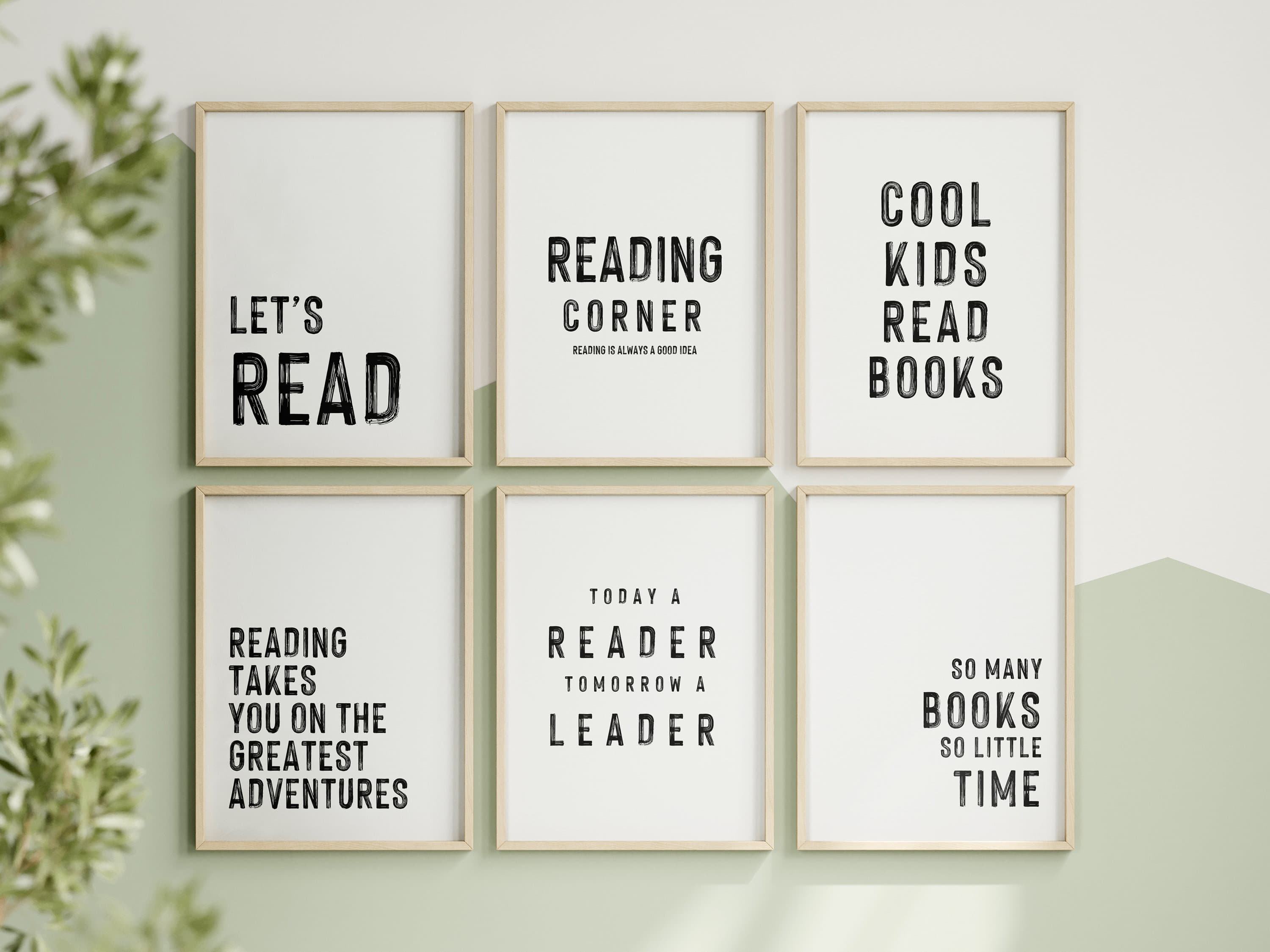 Reading Corner Set of 6 Wall Art for Kids Room Decor Montessori Printables Black and White Book Lover Gift